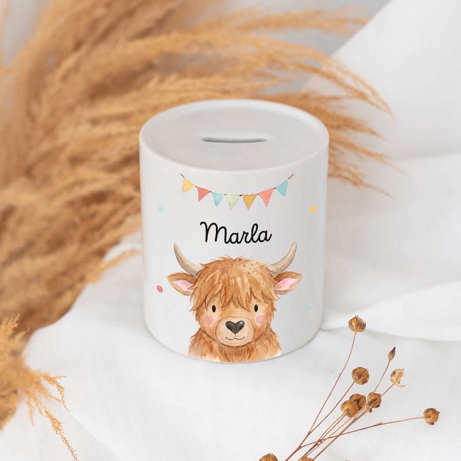 Spardose Keramik personalisiert - Tier Girlande Aquarell - wunderwunsch