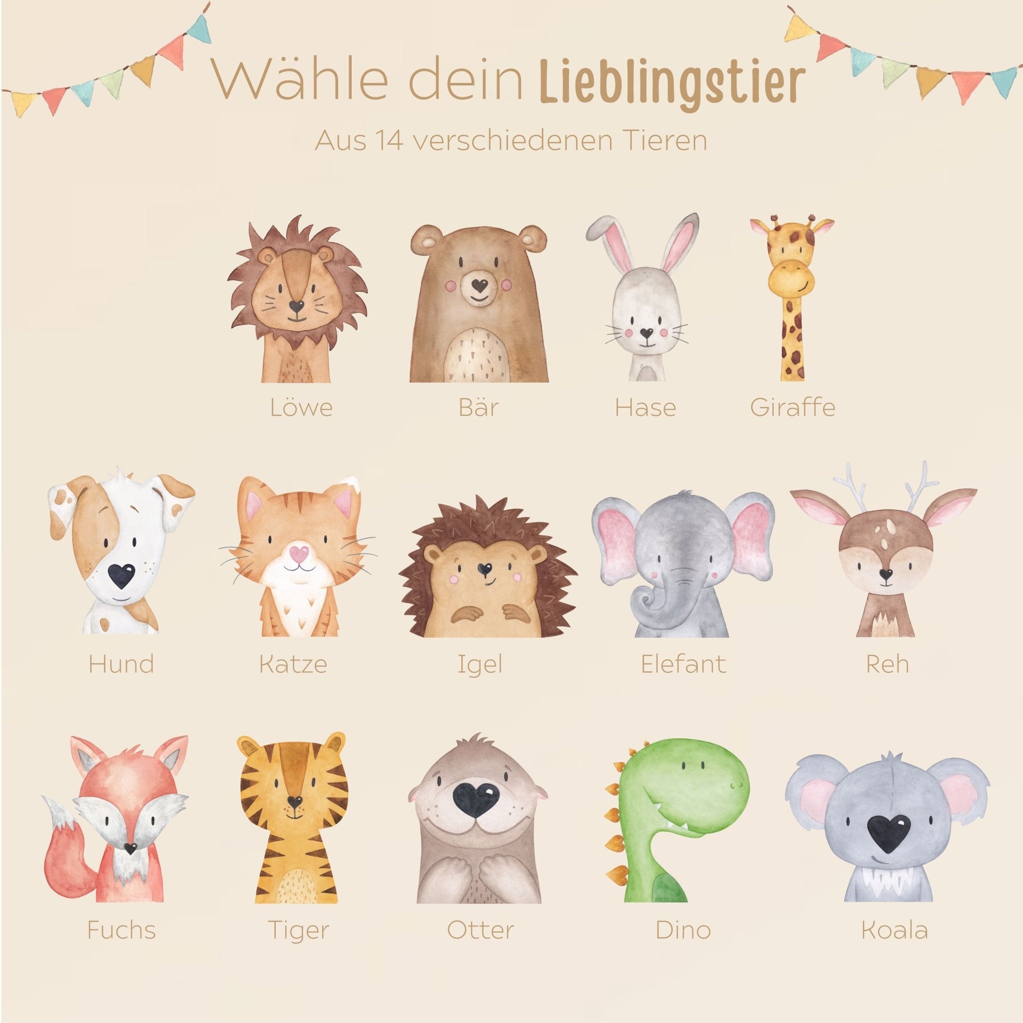 Spardose Keramik personalisiert - Tier Girlande Aquarell - wunderwunsch