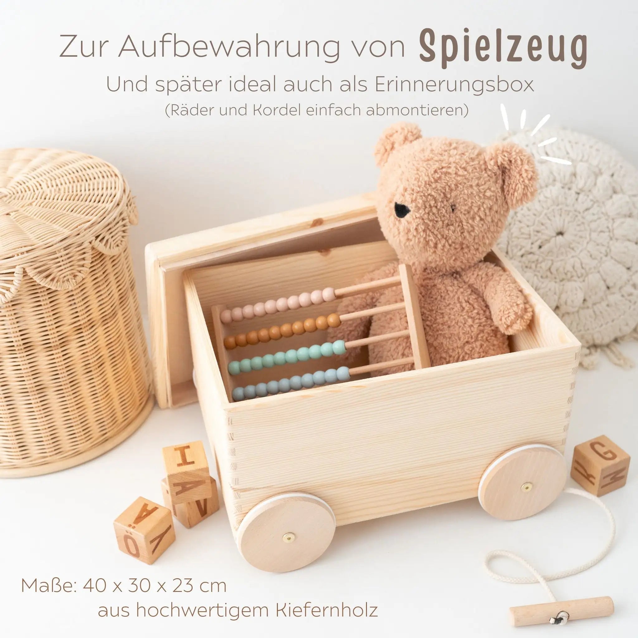 kiste aufbewahrung spielzeug Spielzeugkiste mit Rollen "Tier Girlande" personalisiert