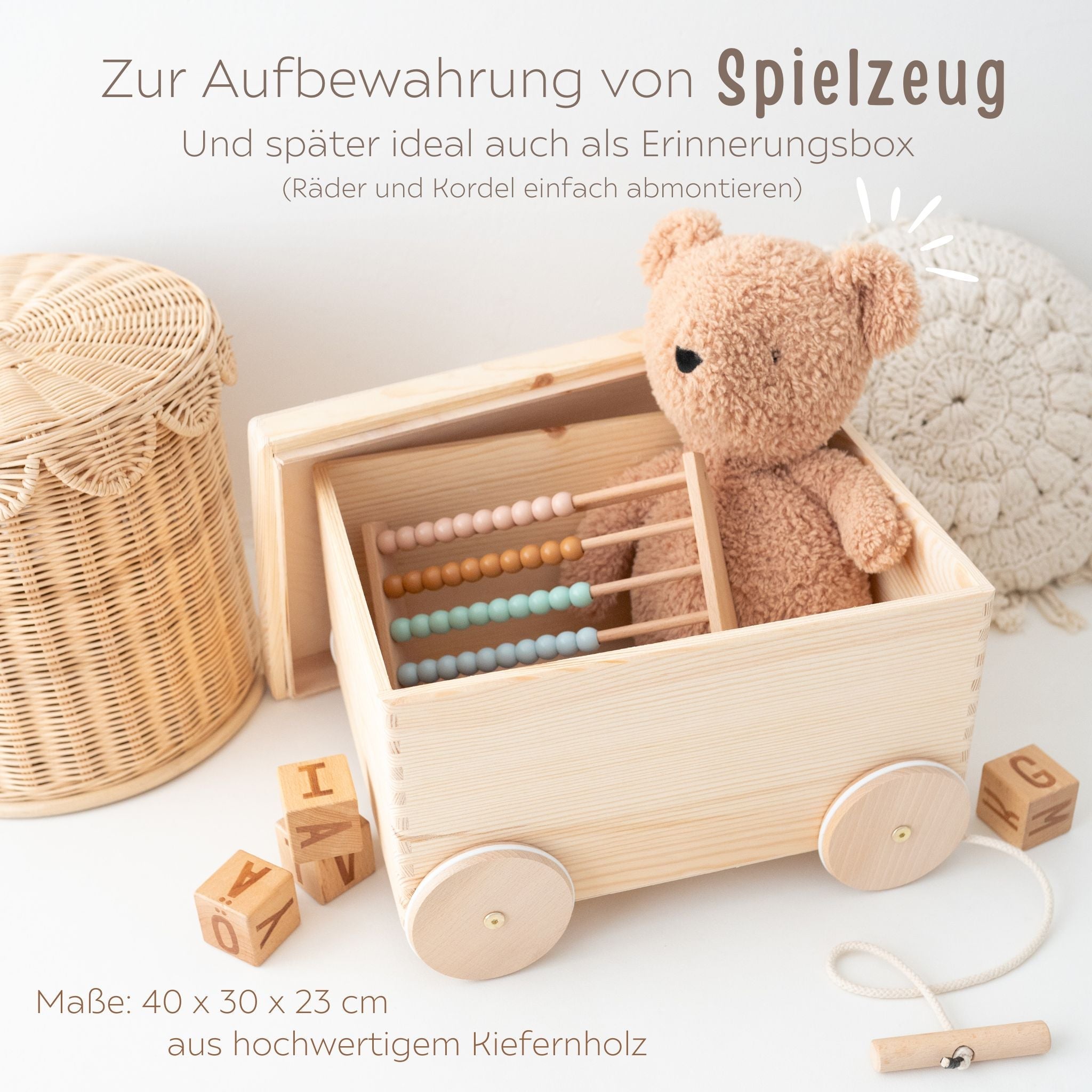 Spielzeugkiste "Tier Girlande" mit Rollen personalisiert - wunderwunsch