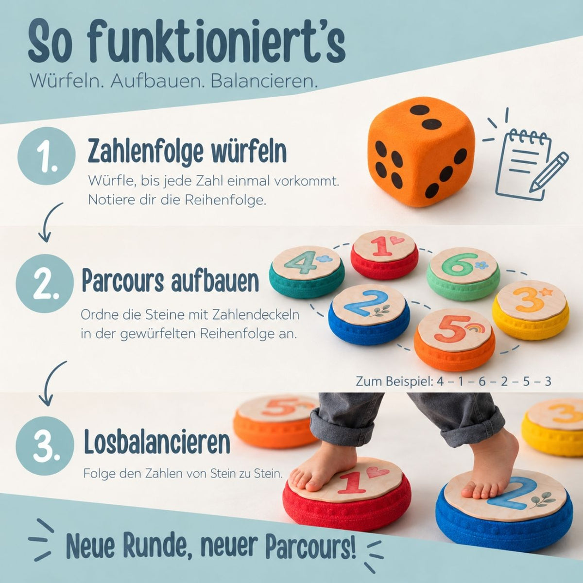 STAPELWELT Koordinations Abenteuerdeckel Parcours - Zahlen 1-6 - wunderwunsch