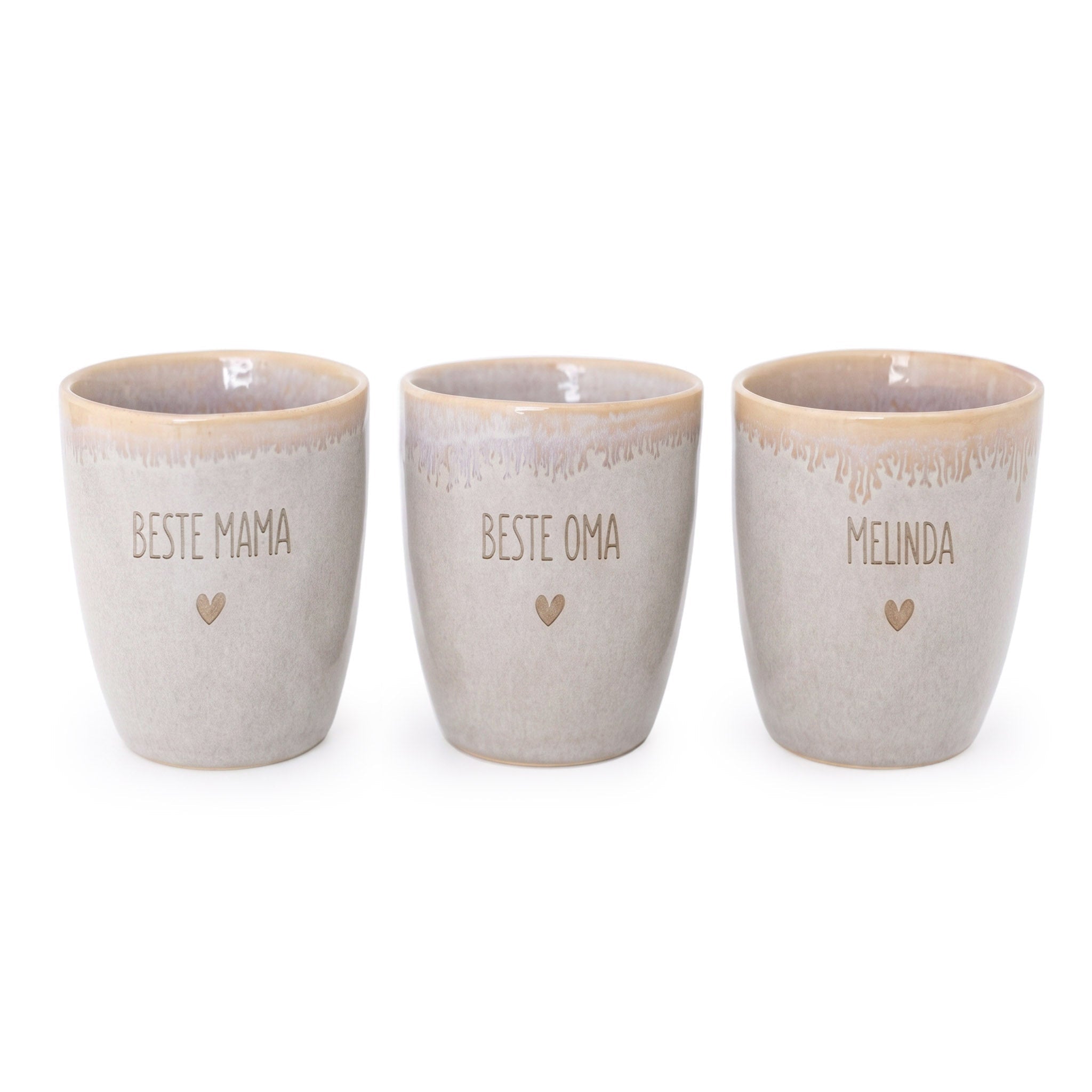 Steingut Becher personalisiert - Name Herz - wunderwunsch