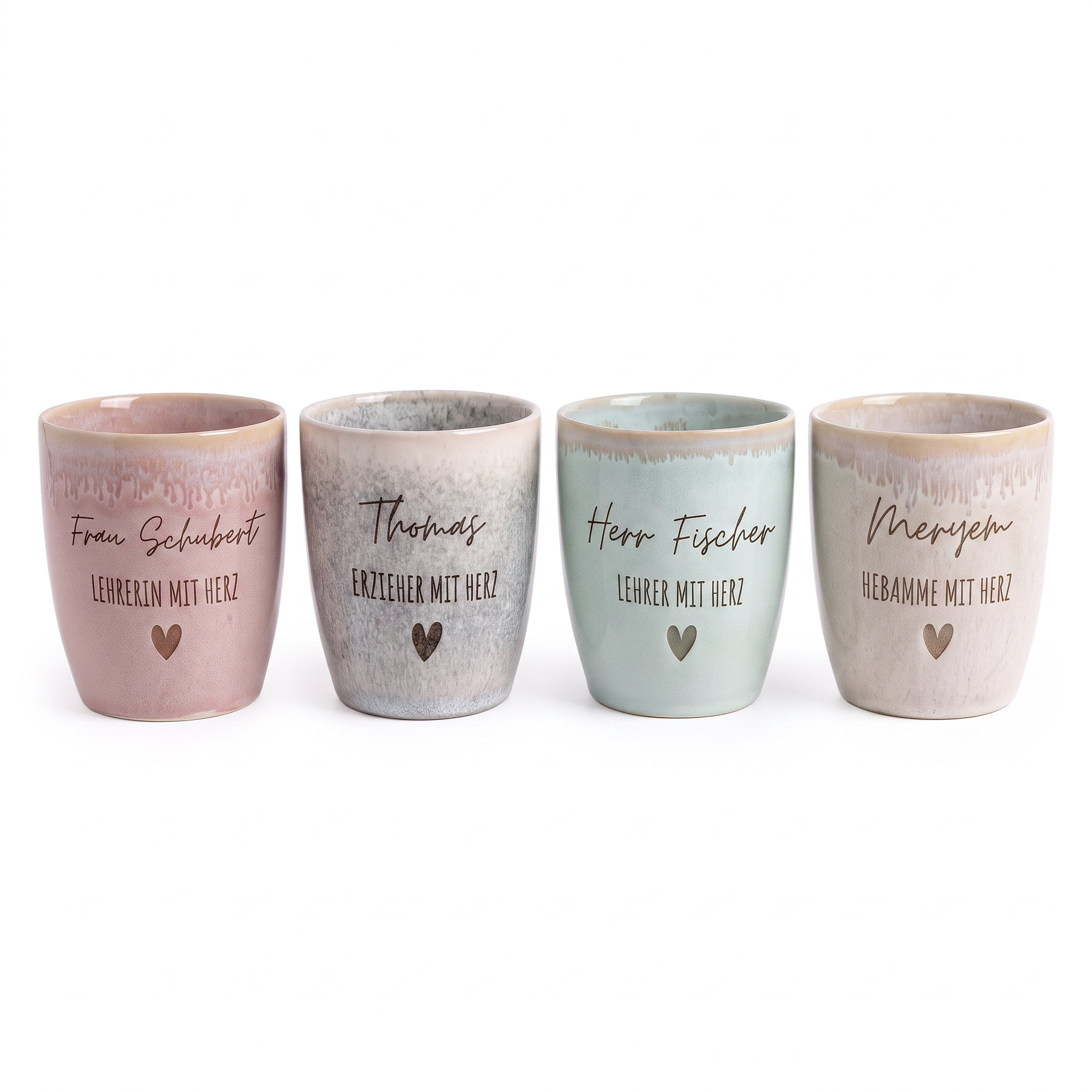 Steingut Becher sand personalisiert - Erzieherin/Lehrerin/Hebamme - wunderwunsch