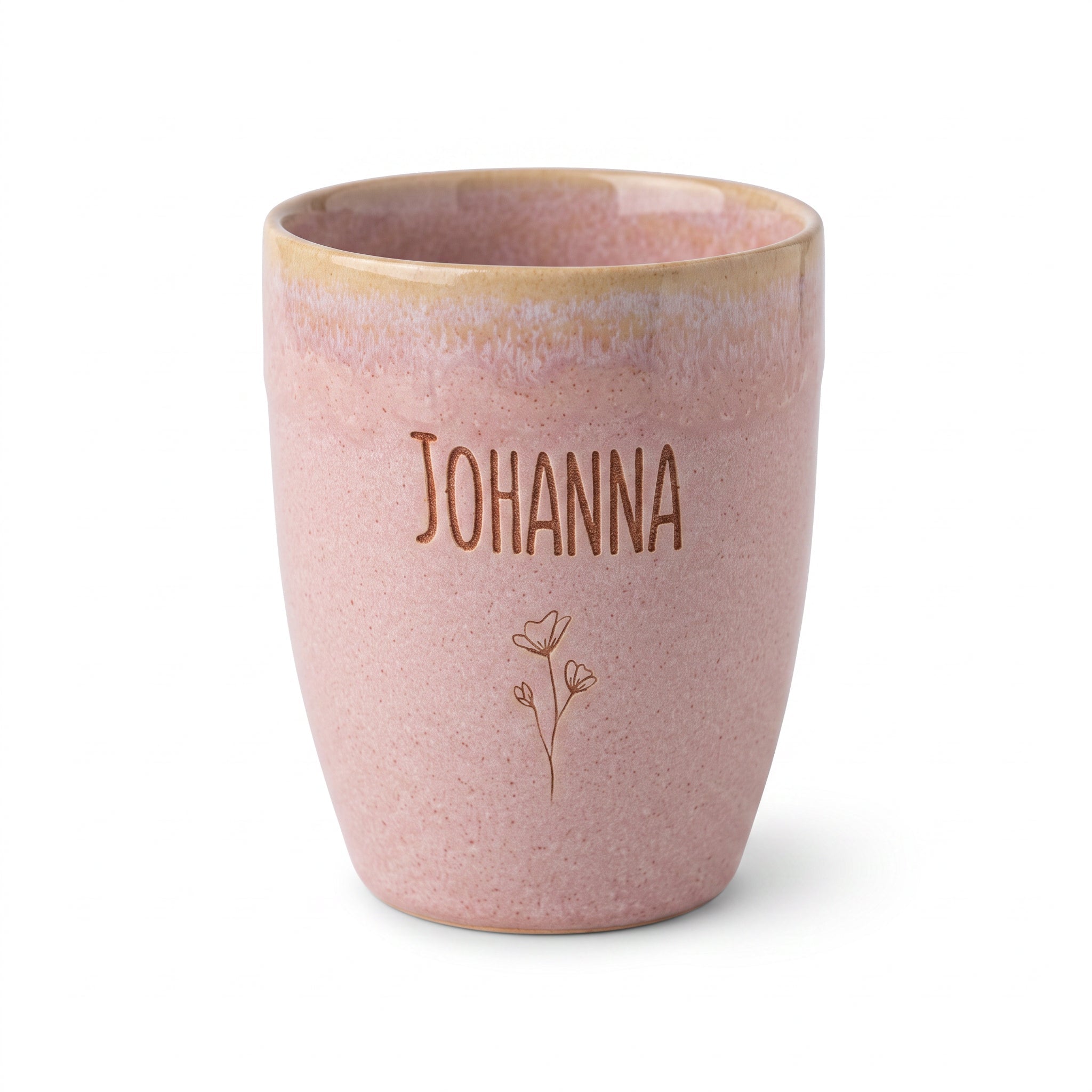 Steingut Becher sand personalisiert - Name Blume - wunderwunsch