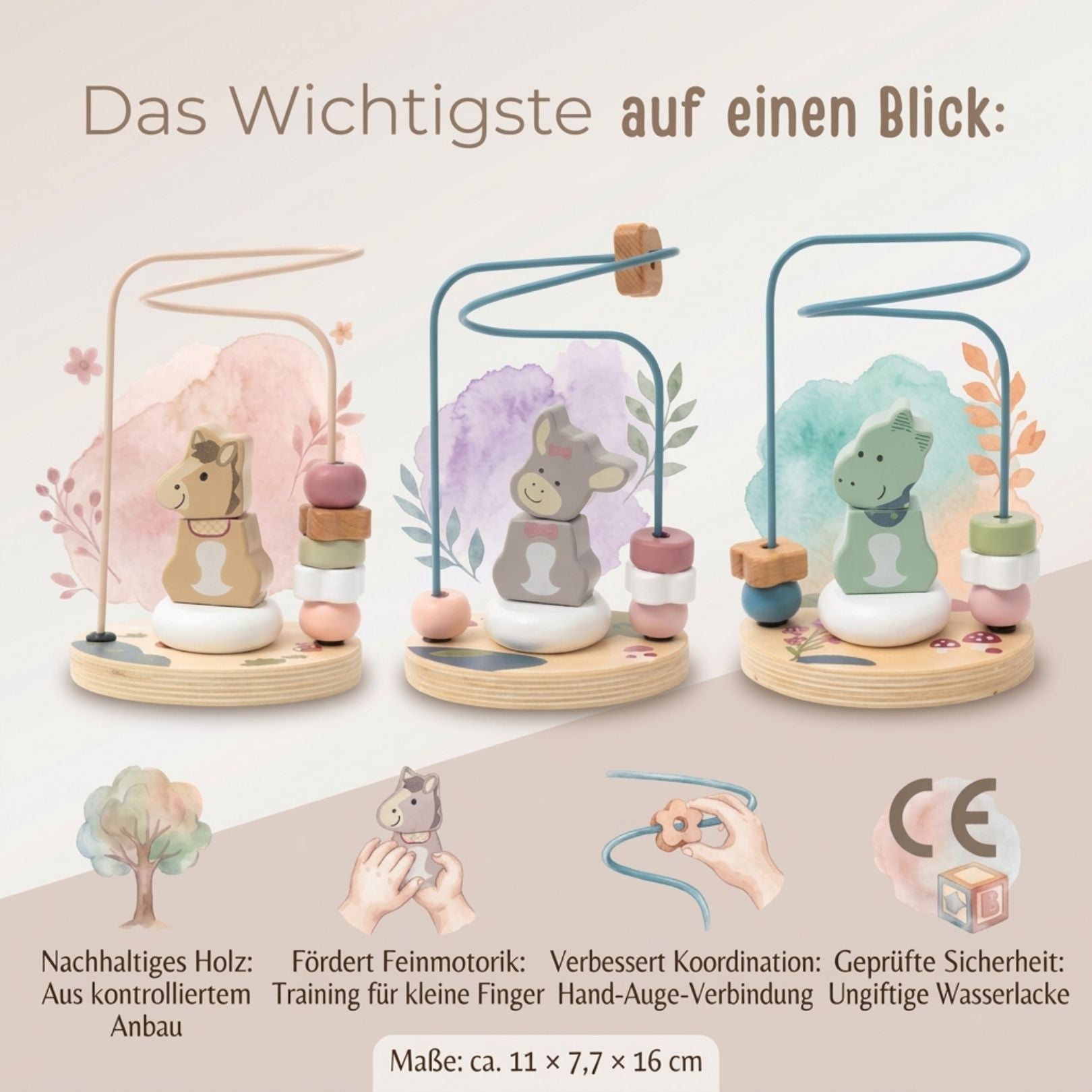 STERNTALER Motorikschleife Tier Holz personalisierbar - wunderwunsch