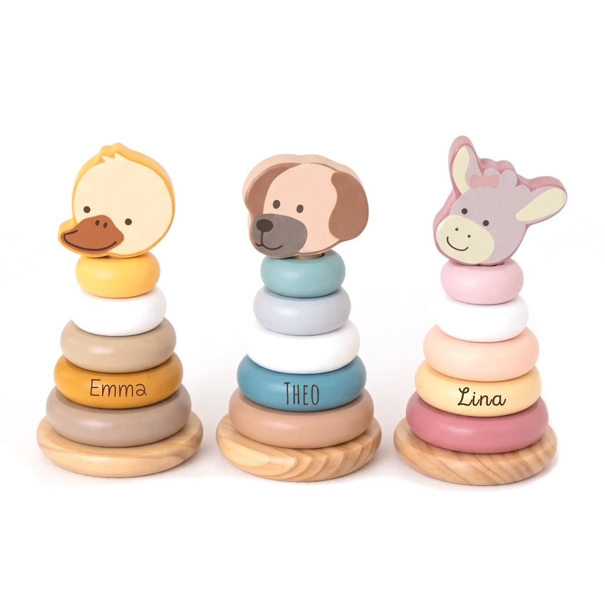 STERNTALER Stapelturm Holz personalisiert - Ente, Esel, Hund - wunderwunsch
