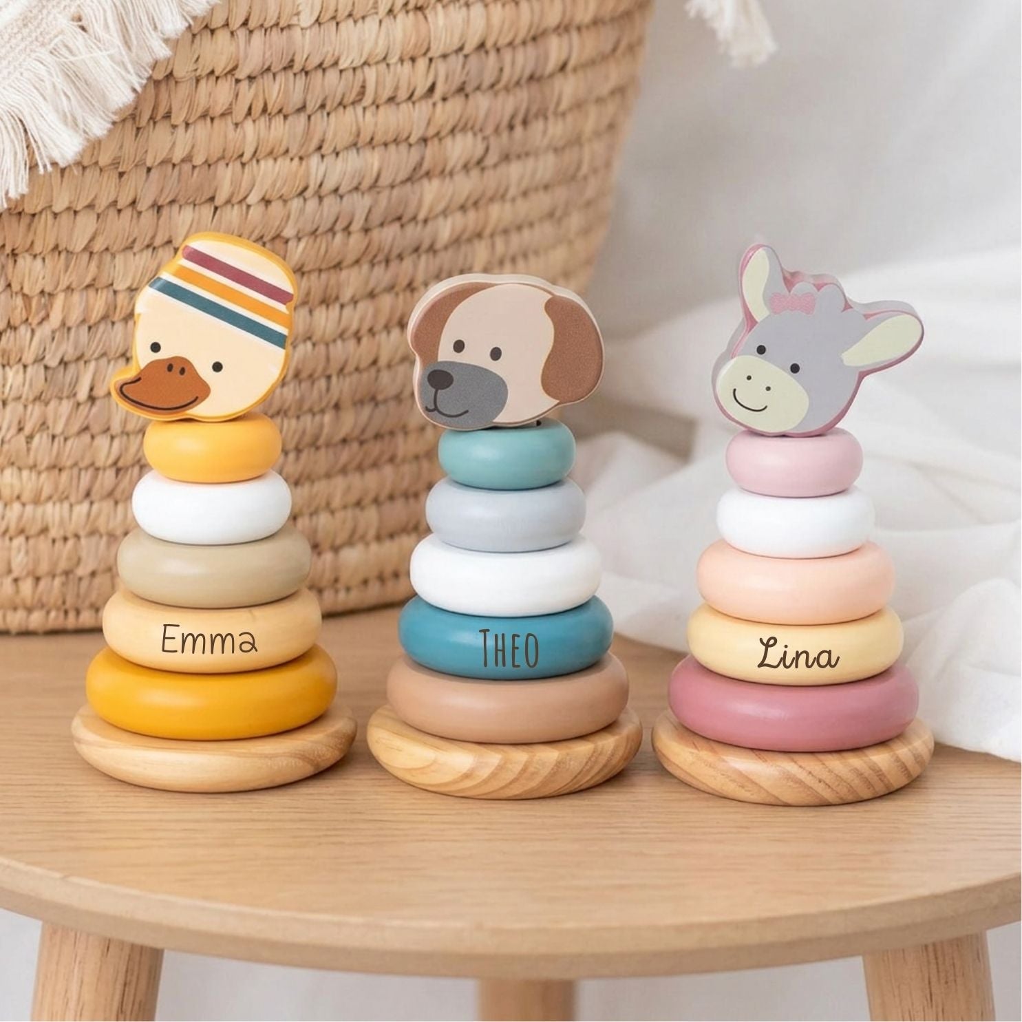 STERNTALER Stapelturm Tier Holz personalisierbar - wunderwunsch