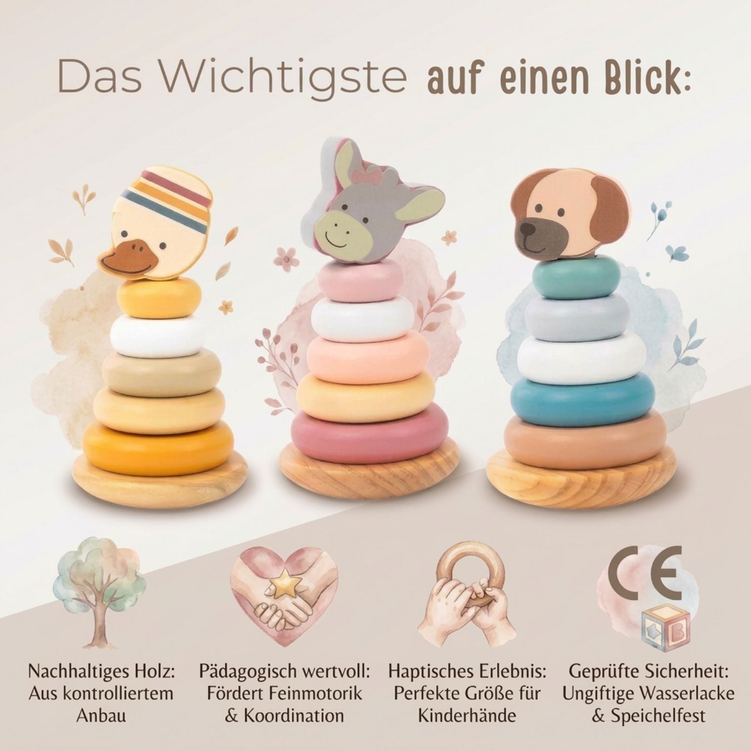 STERNTALER Stapelturm Tier Holz personalisierbar - wunderwunsch