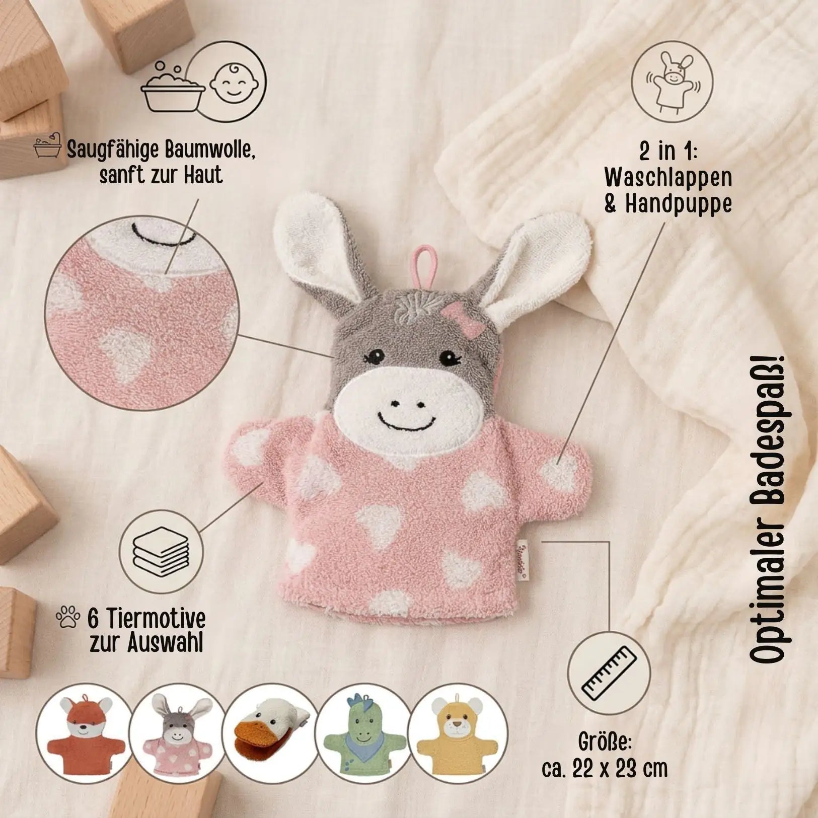 STERNTALER Waschhandschuh Tier Frottee personalisierbar - wunderwunsch