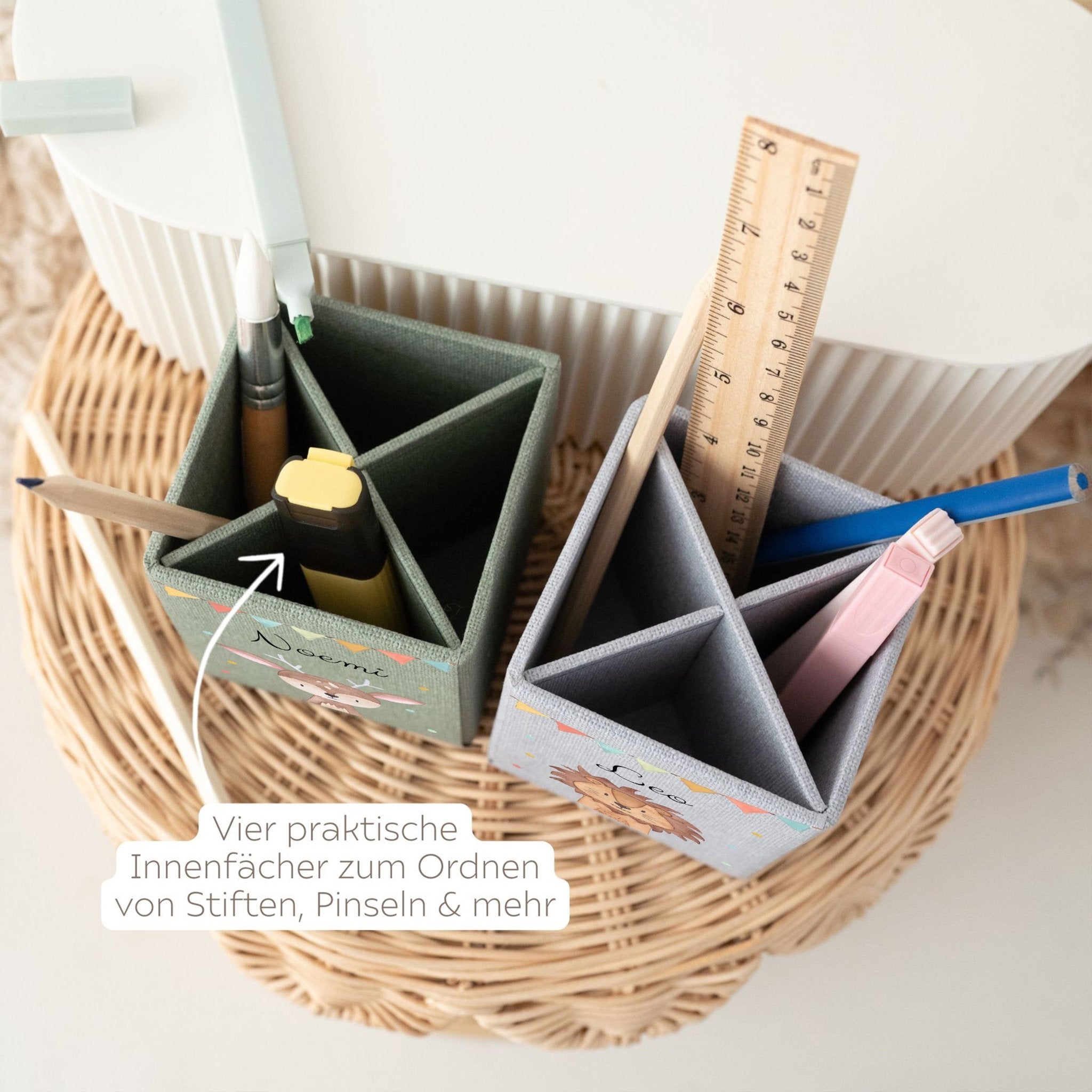 Stiftebecher Canvas personalisiert - Tier Girlande Aquarell - wunderwunsch