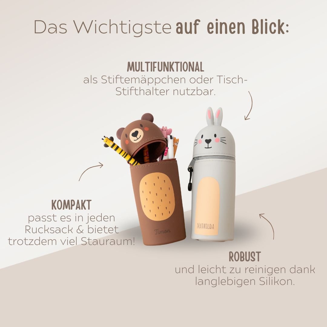 Stiftemäppchen Bär oder Hase personalisierbar - wunderwunsch