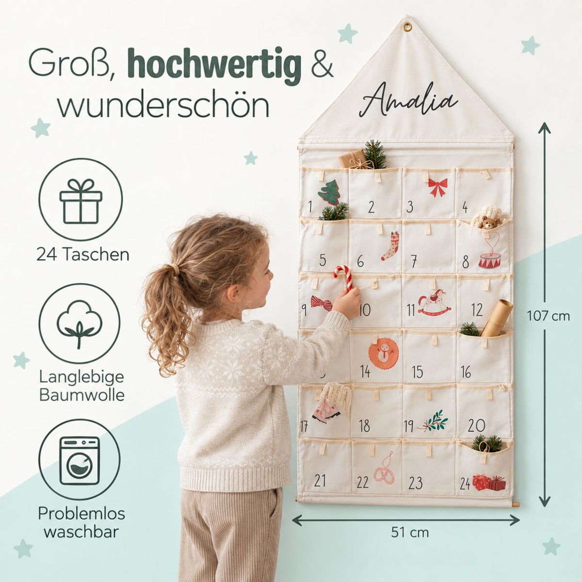 Stoff Adventskalender Haus personalisiert - Mädchen - wunderwunsch