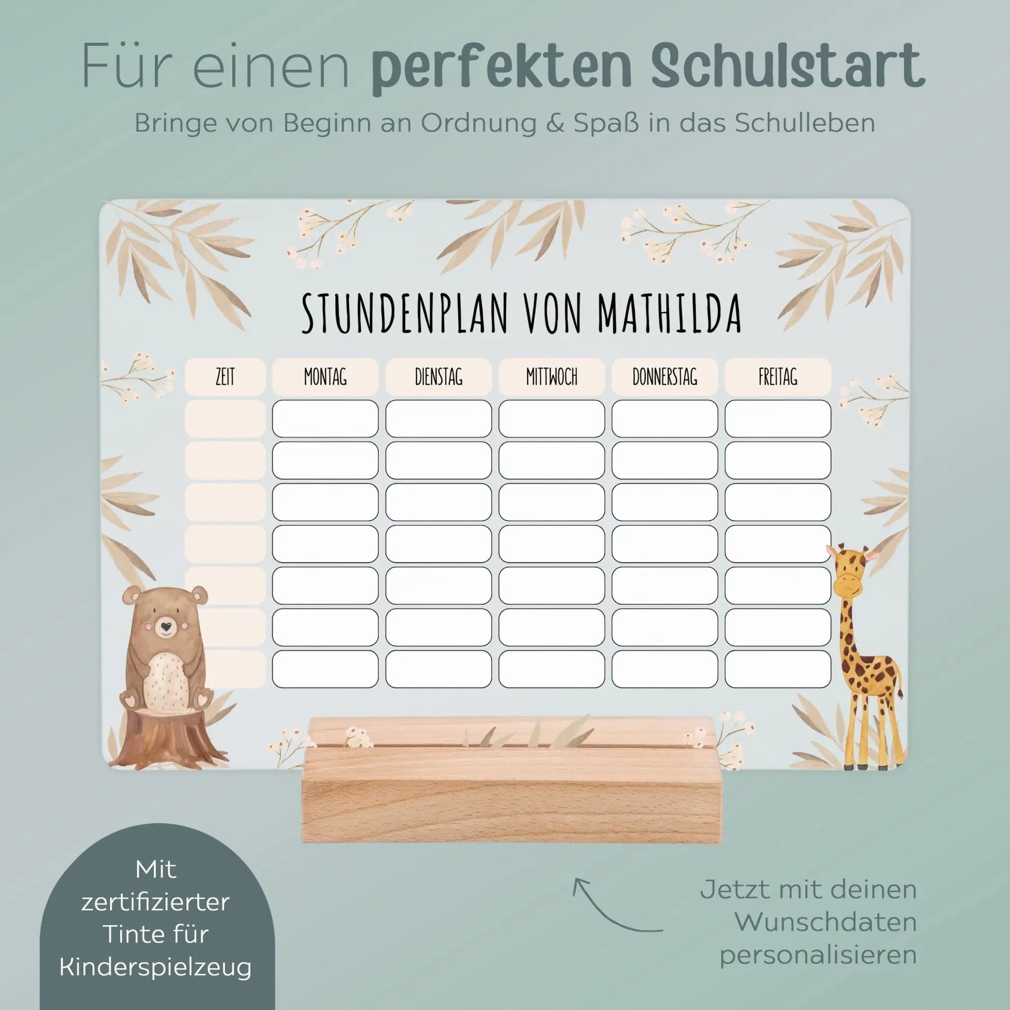 Stundenplan abwischbar personalisiert - Tiere Zweige beige - wunderwunsch