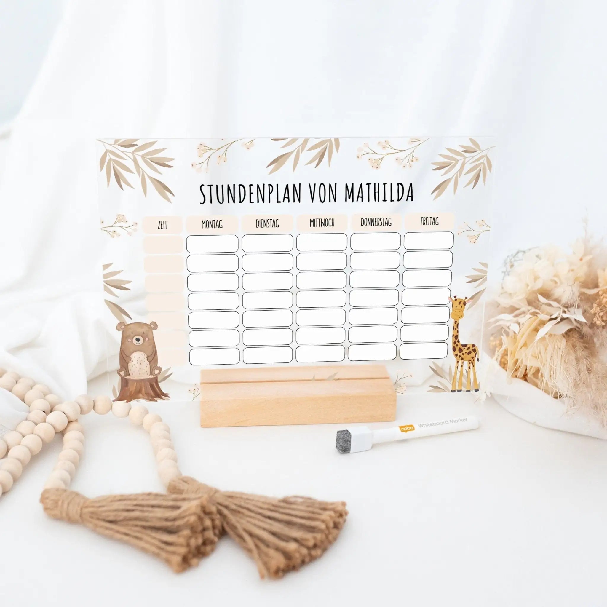 Stundenplan abwischbar personalisiert - Tiere Zweige beige - wunderwunsch
