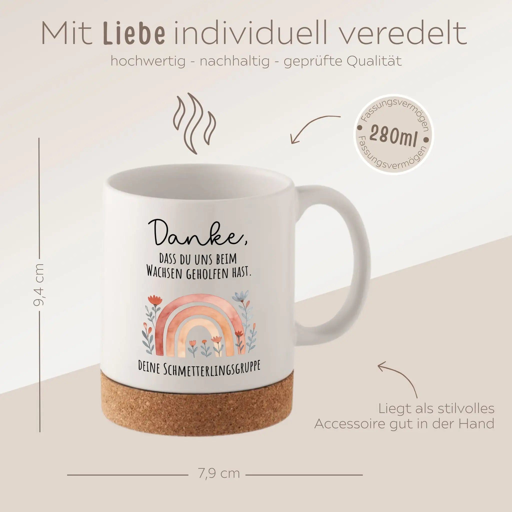 Tasse mit Korkboden - Danke dass du uns beim wachsen geholfen hast - wunderwunsch