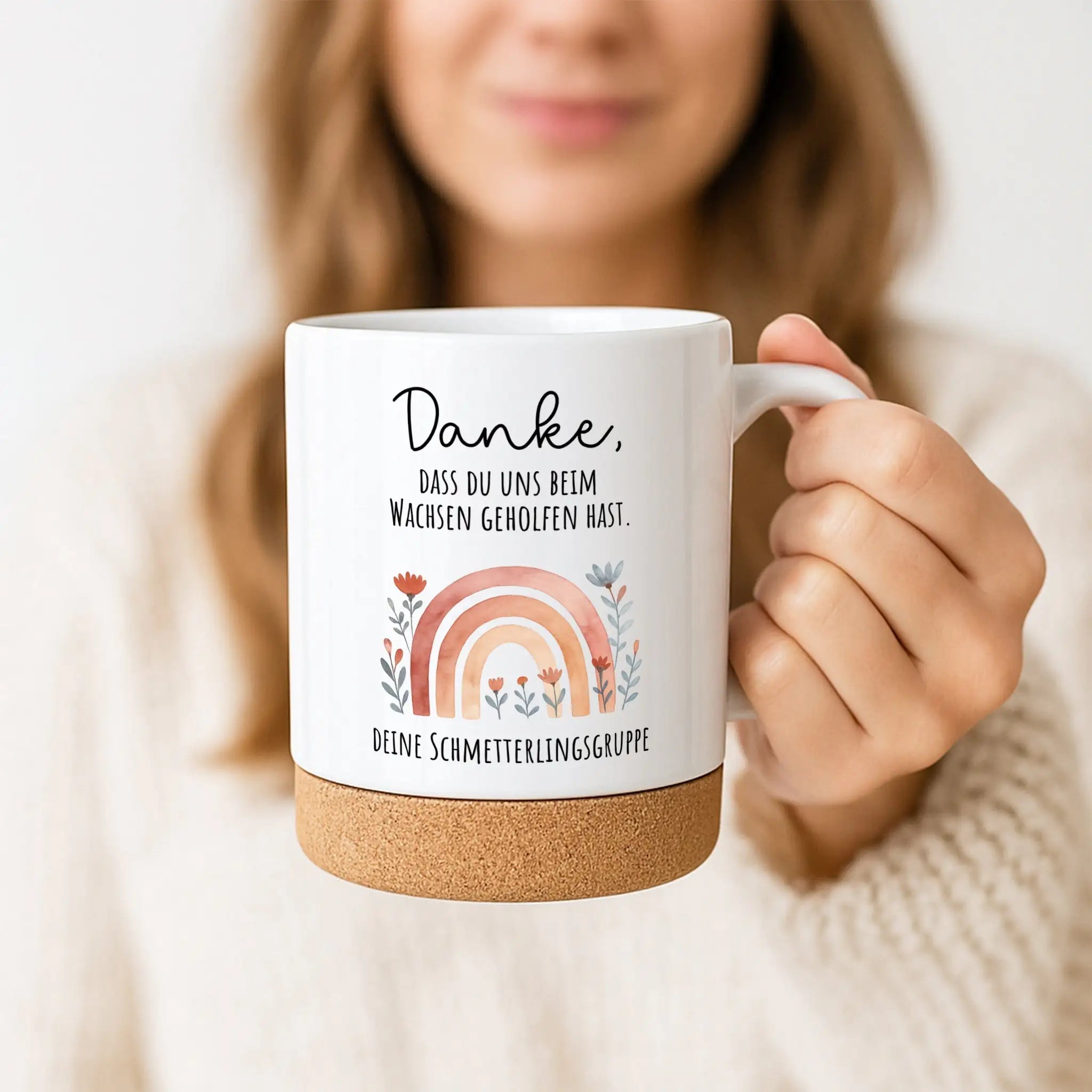 Tasse mit Korkboden - Danke dass du uns beim wachsen geholfen hast - wunderwunsch