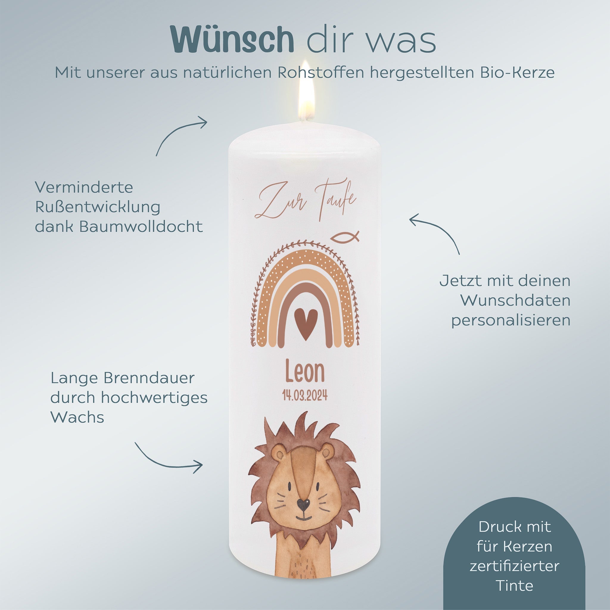 Taufkerze personalisiert - Taufe Tiere - wunderwunsch