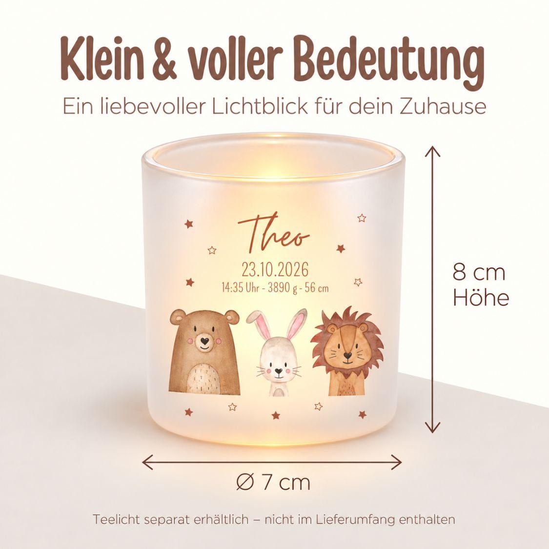 Teelichthalter personalisiert - Tiere Sterne - wunderwunsch