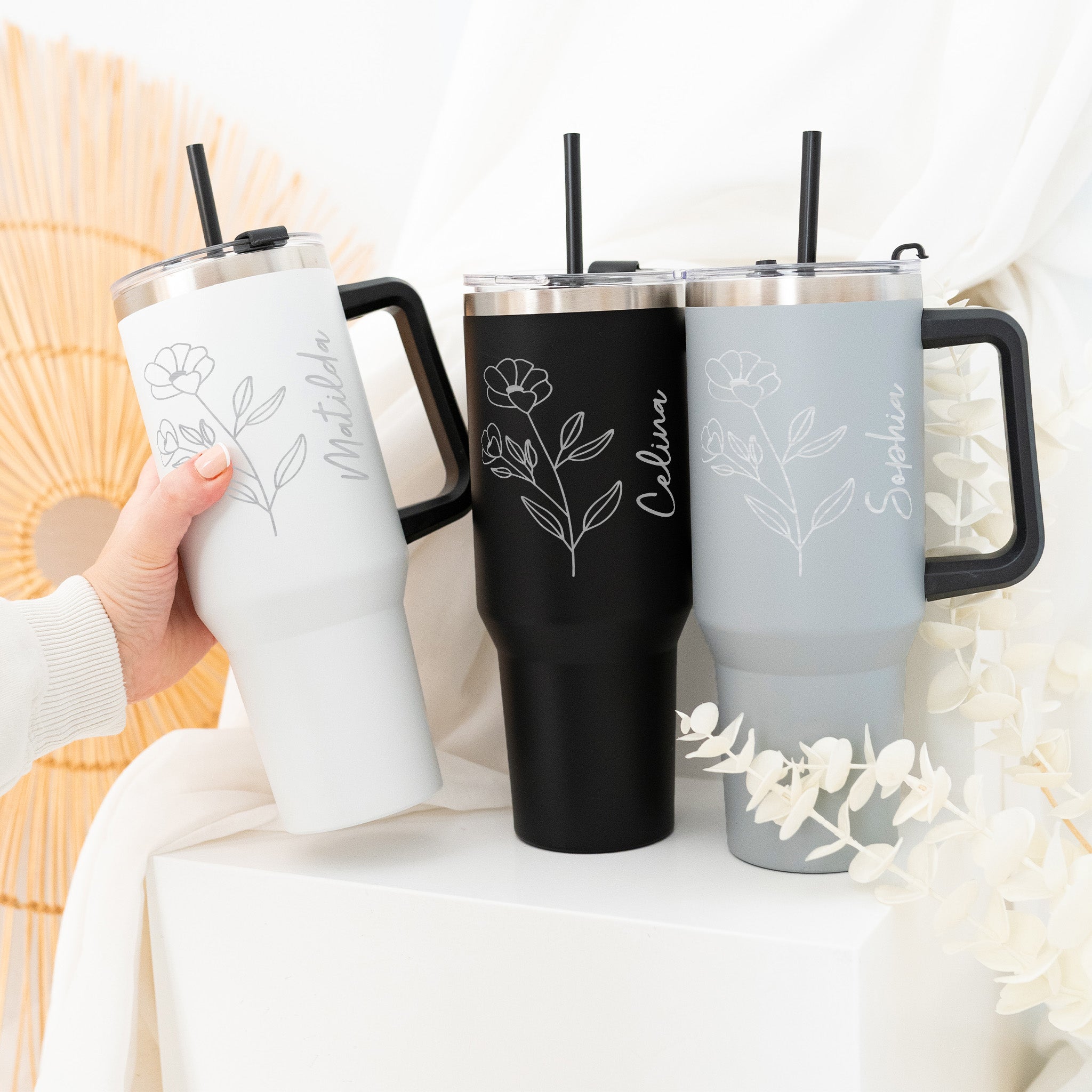 Thermobecher mit Henkel - Blume - wunderwunsch