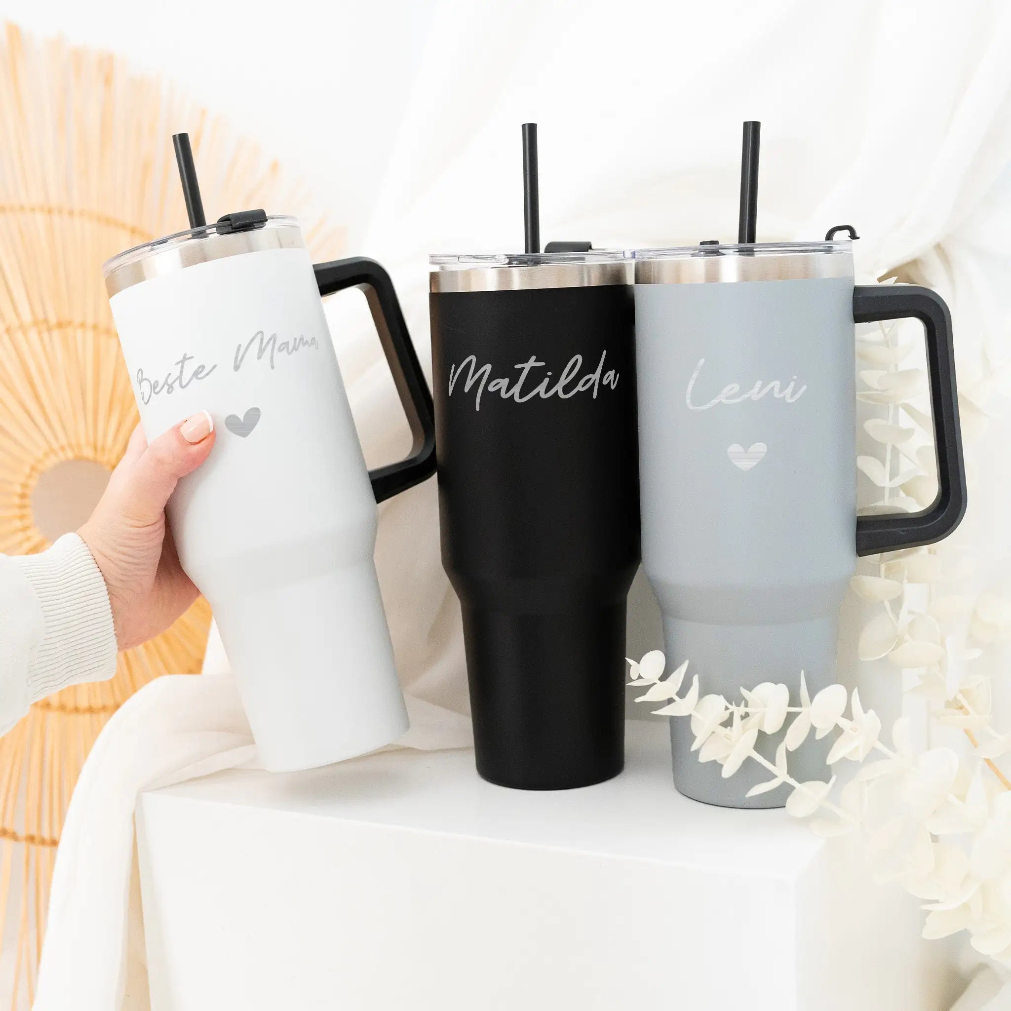 Thermobecher mit Henkel - Wunschname - wunderwunsch