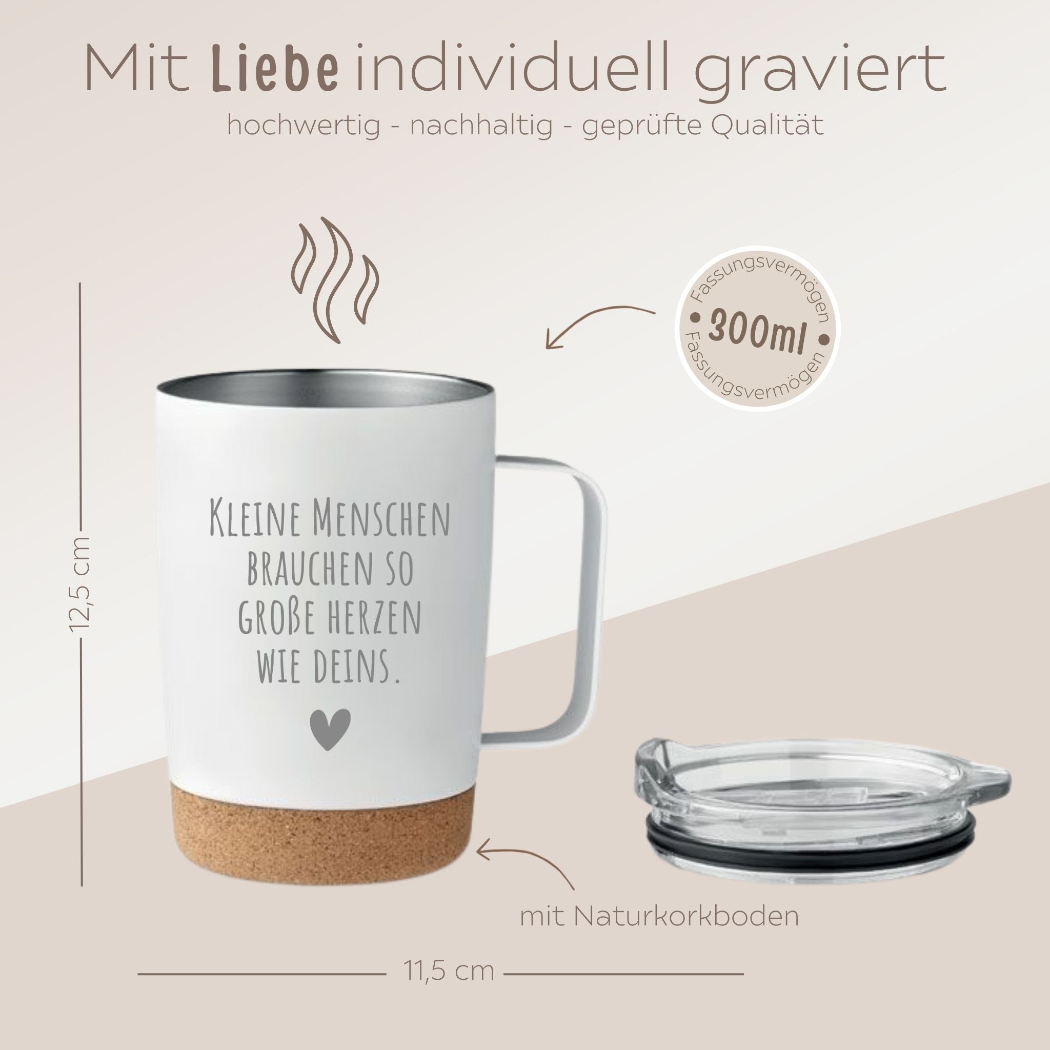 Thermobecher mit Kork - Kleine Menschen große Herzen - wunderwunsch