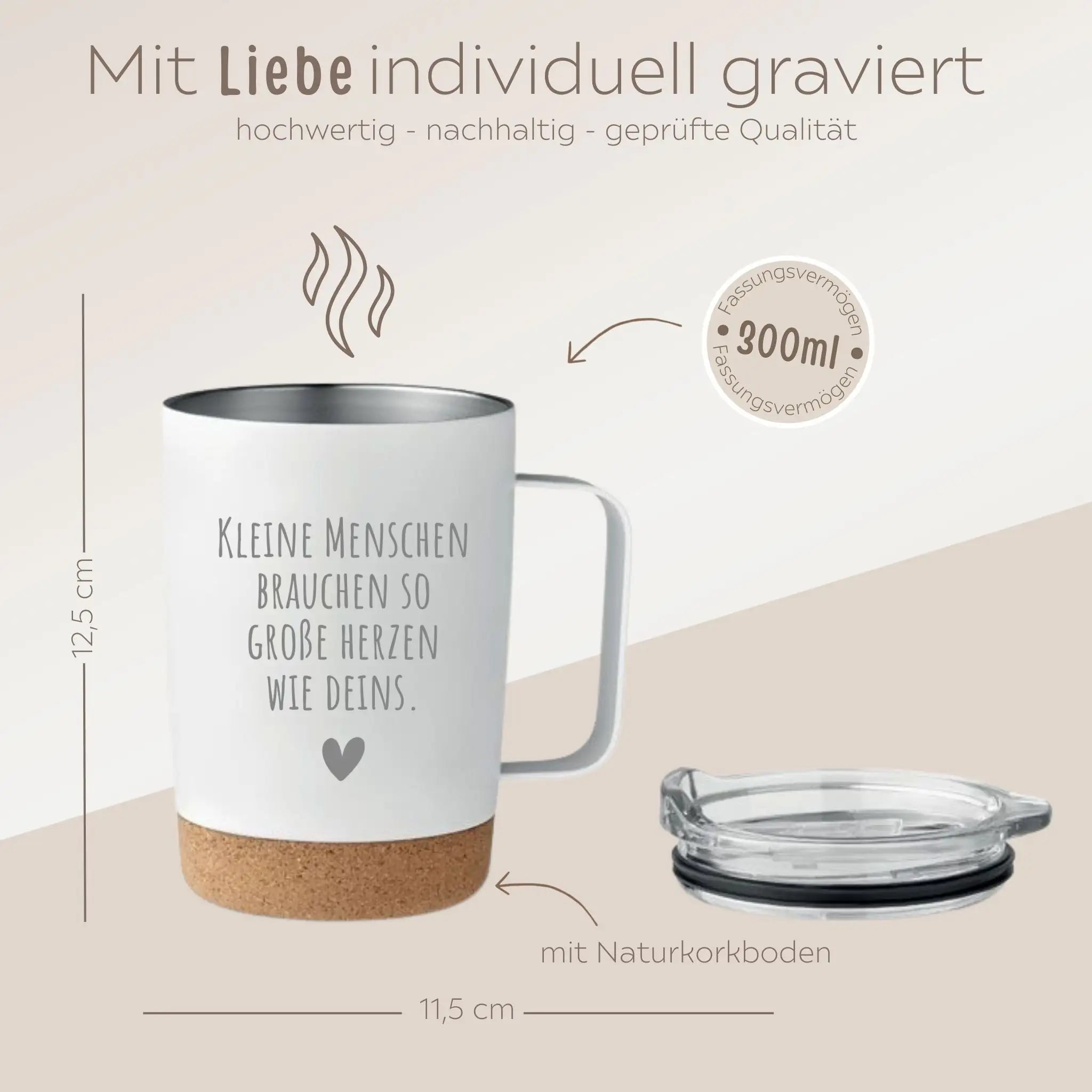 Thermobecher mit Kork - Kleine Menschen große Herzen - wunderwunsch