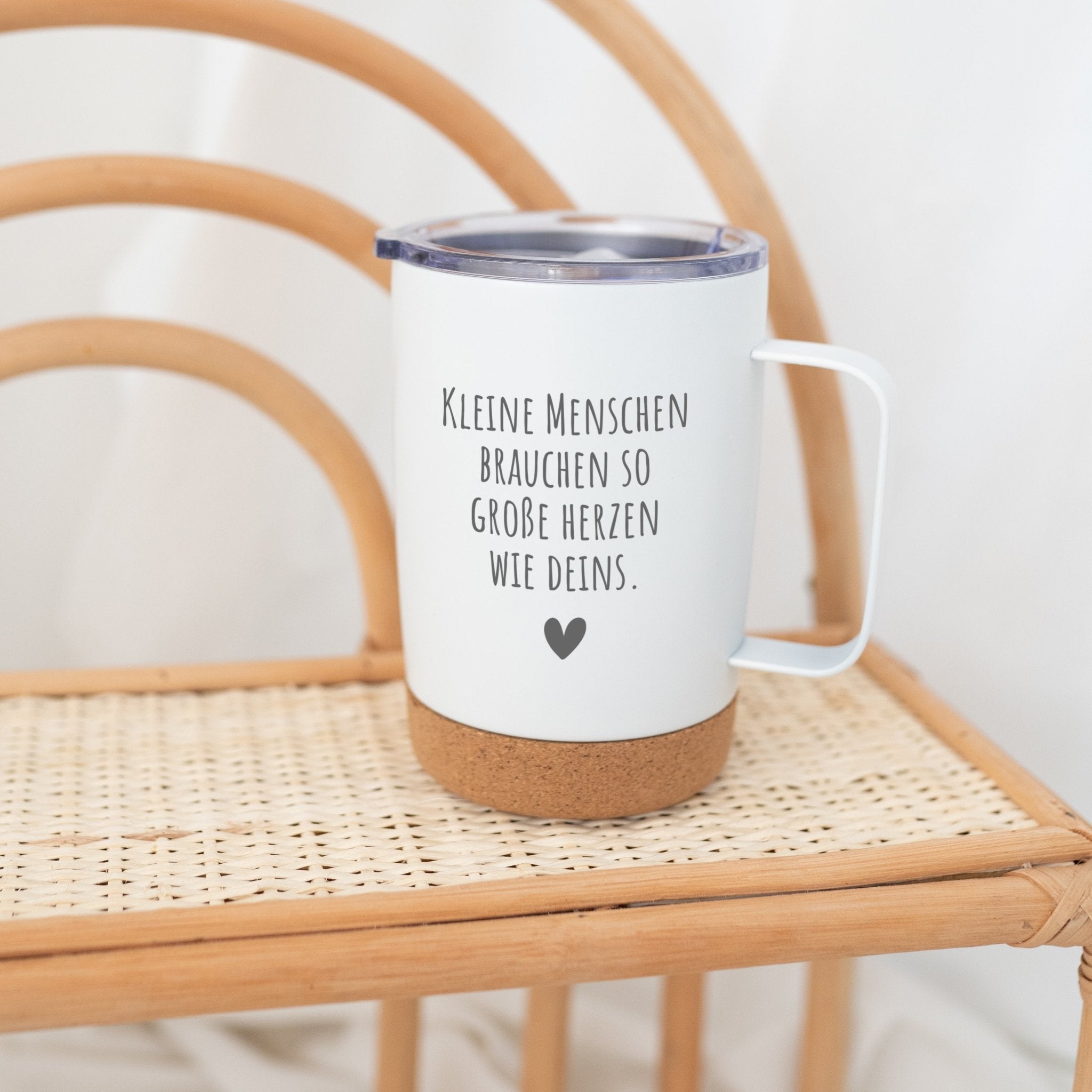 Thermobecher mit Kork - Kleine Menschen große Herzen - wunderwunsch