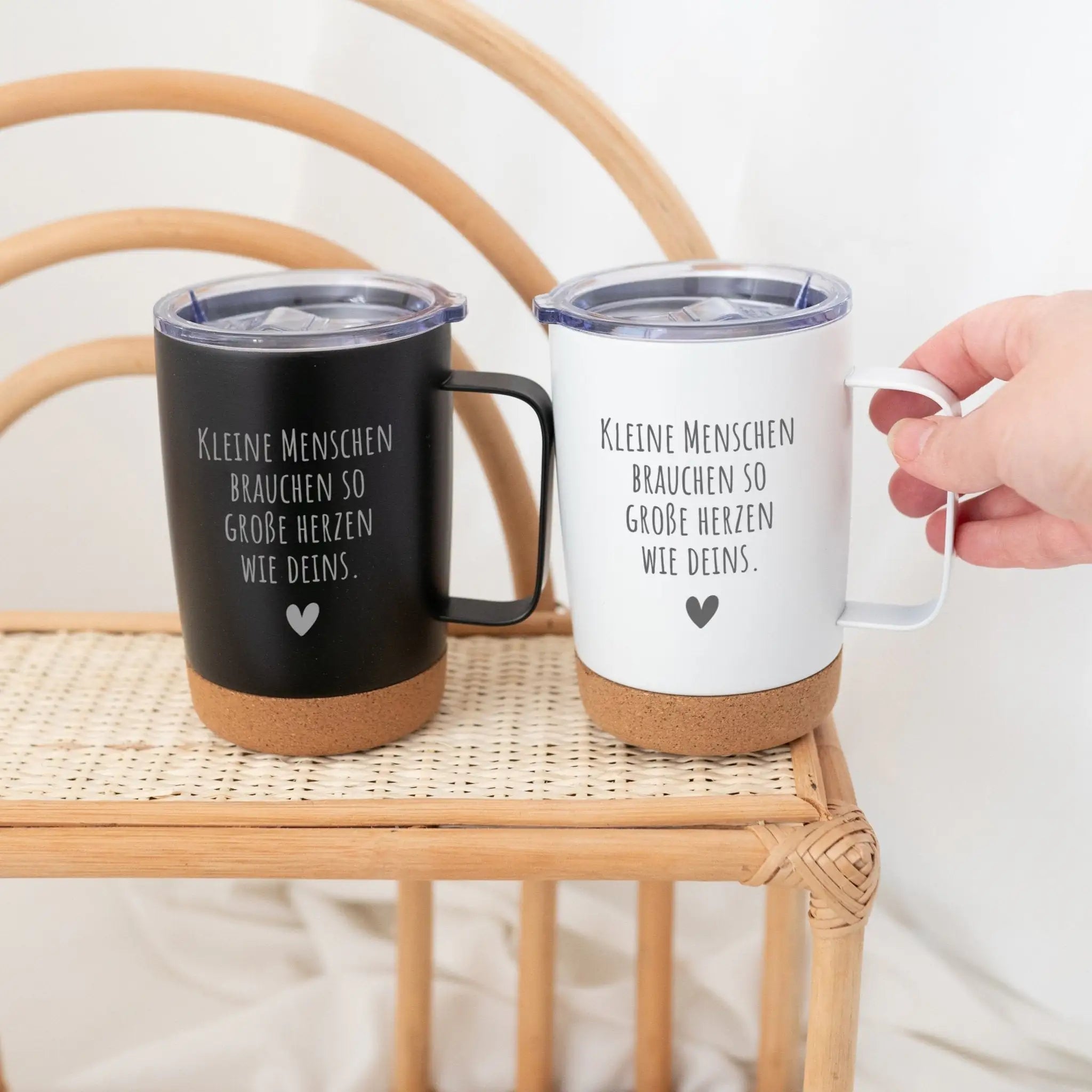 Thermobecher mit Kork - Kleine Menschen große Herzen - wunderwunsch