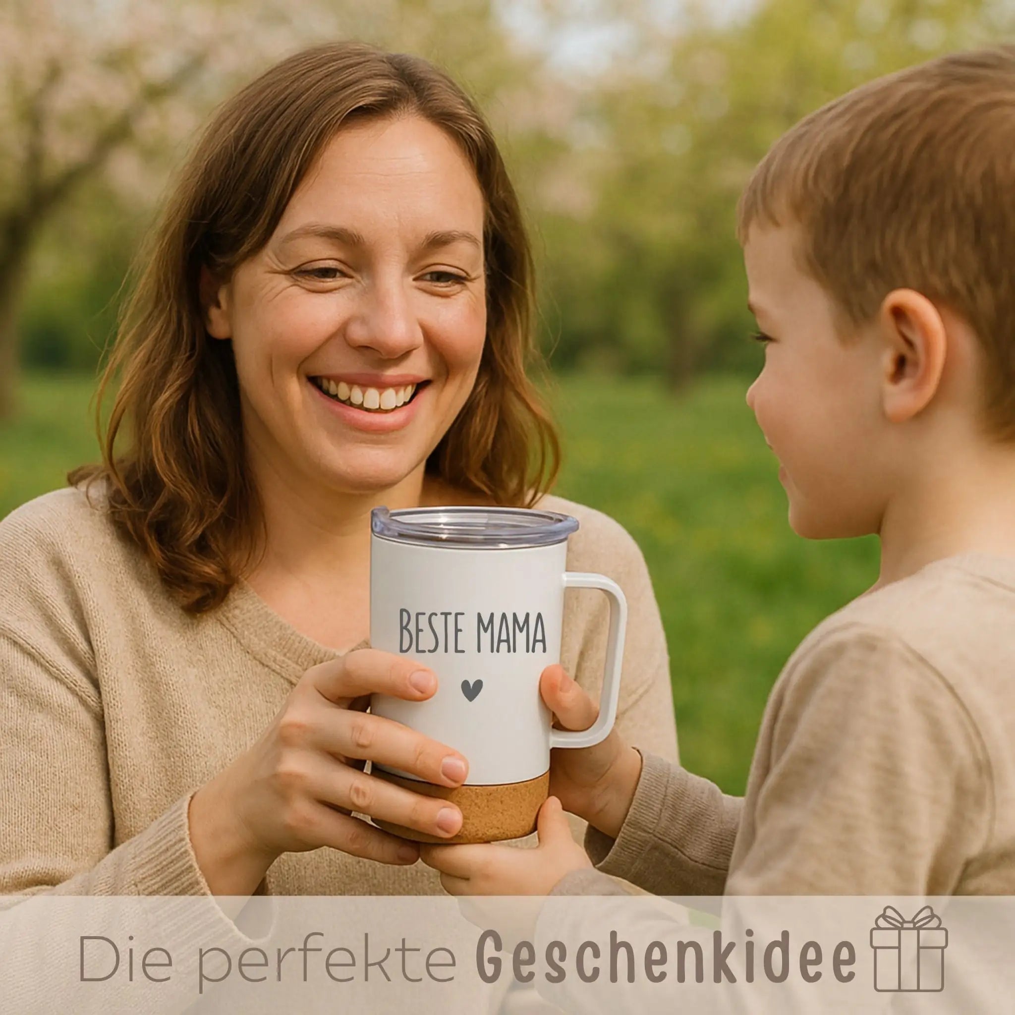 Thermobecher mit Kork - Wunschname - wunderwunsch