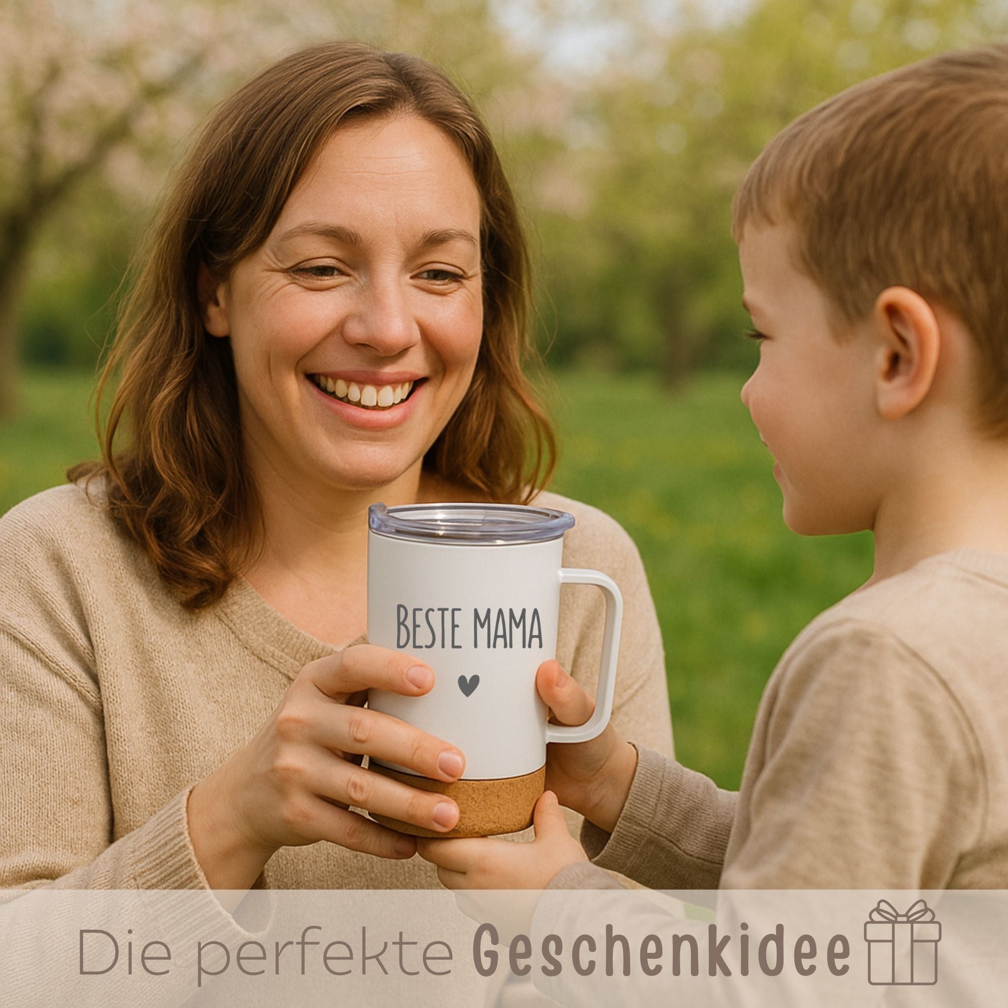 Thermobecher mit Kork - Wunschname - wunderwunsch