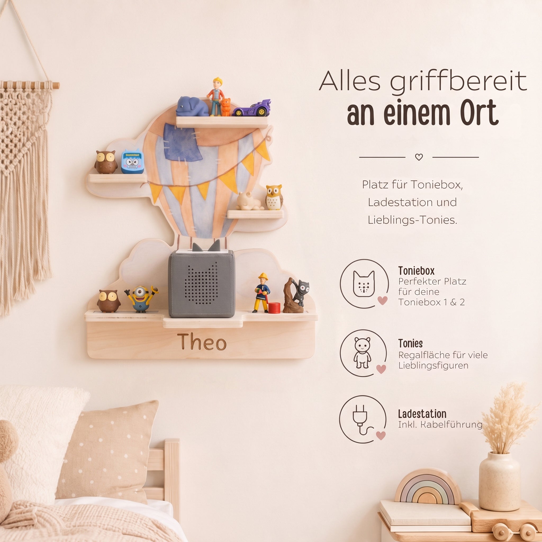 Toniebox Regal Holz - Heißluftballon Aquarell - wunderwunsch