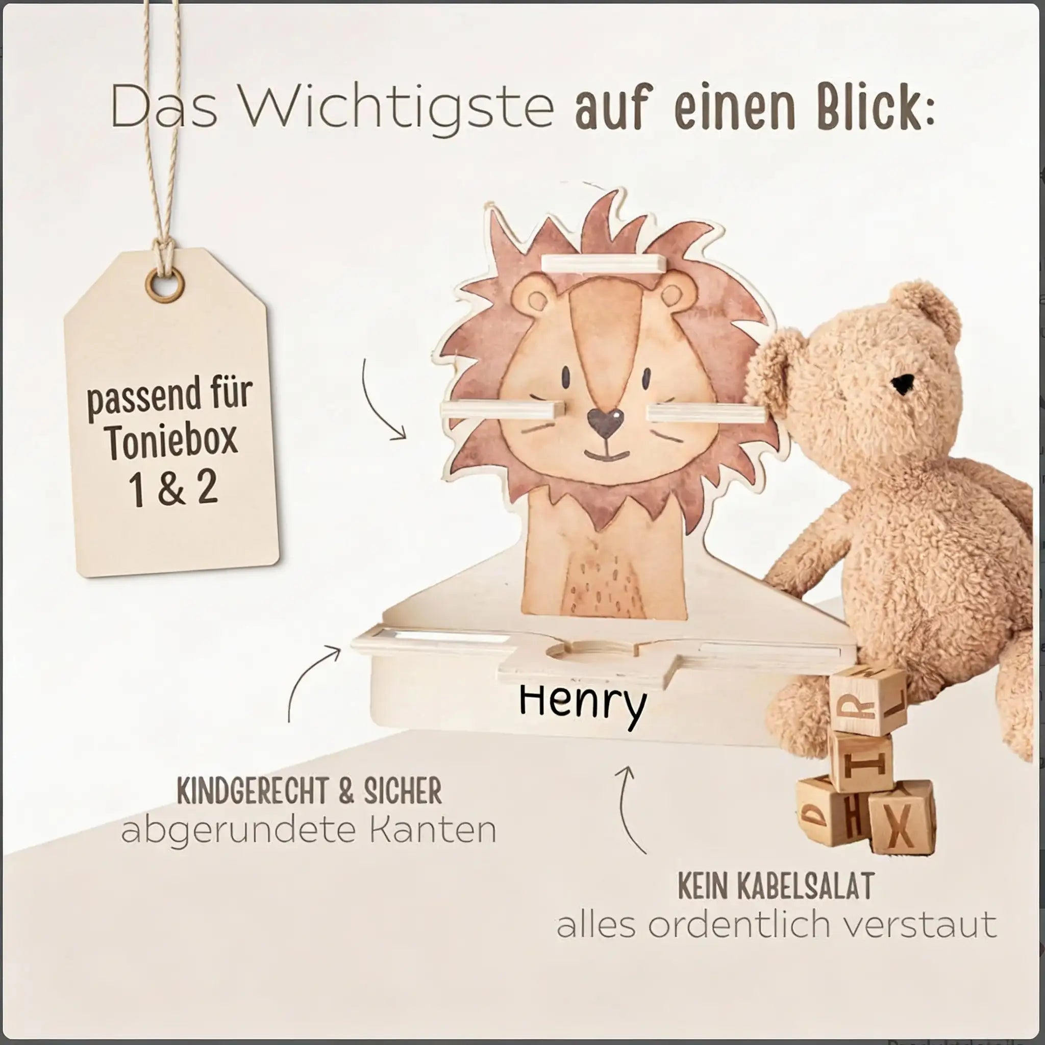 Toniebox Regal Holz - Löwe Aquarell - wunderwunsch
