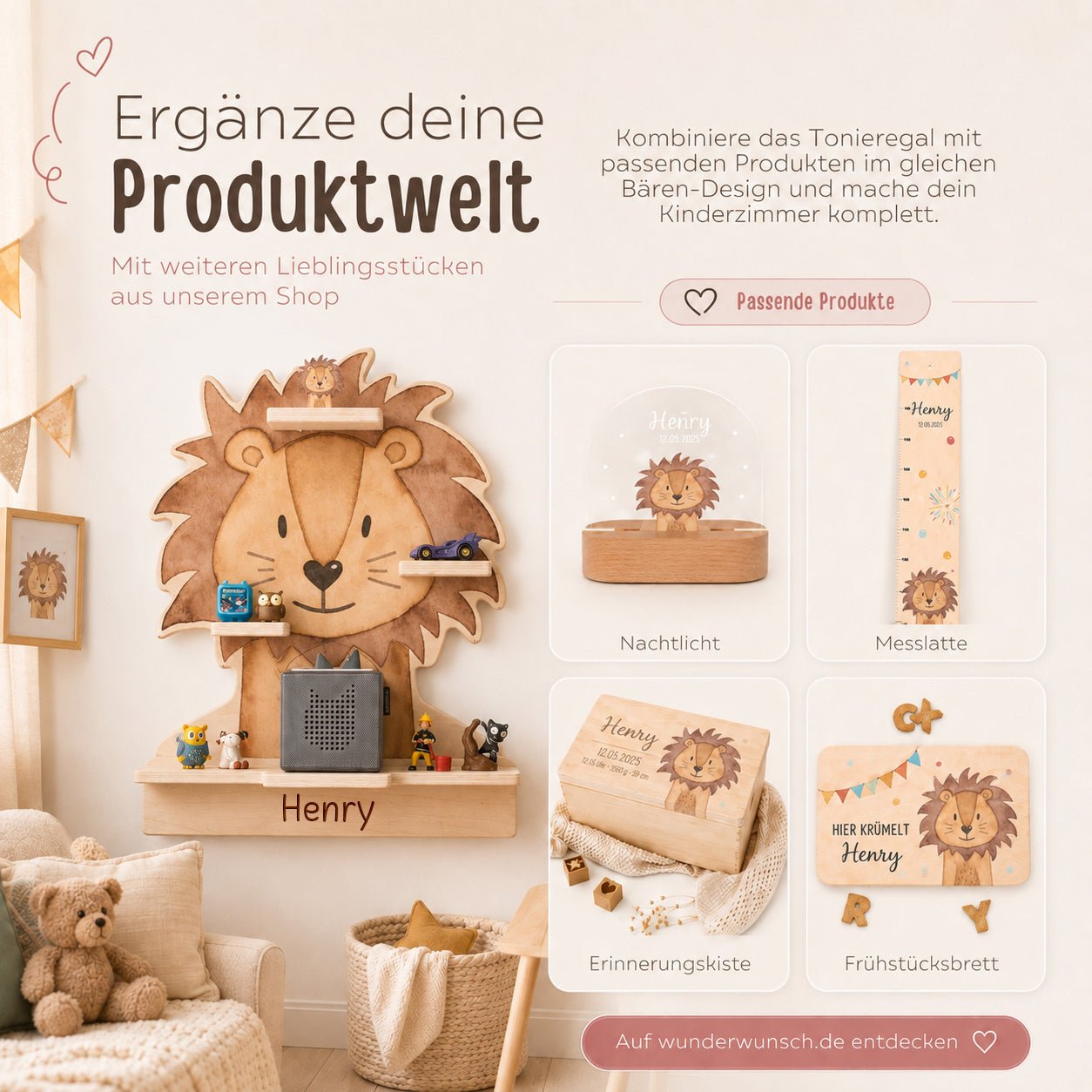 Toniebox Regal Holz - Löwe Aquarell - wunderwunsch