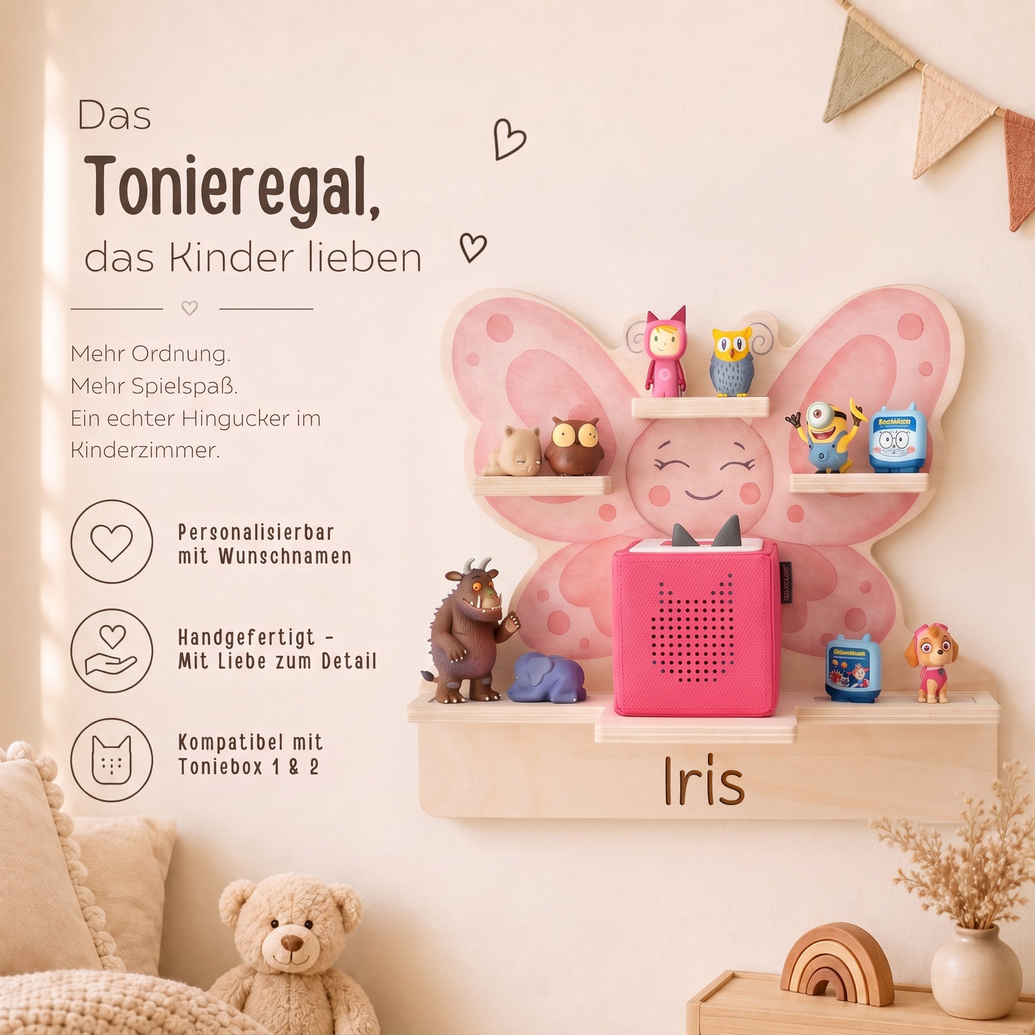 Toniebox Regal Holz - Schmetterling Aquarell - wunderwunsch