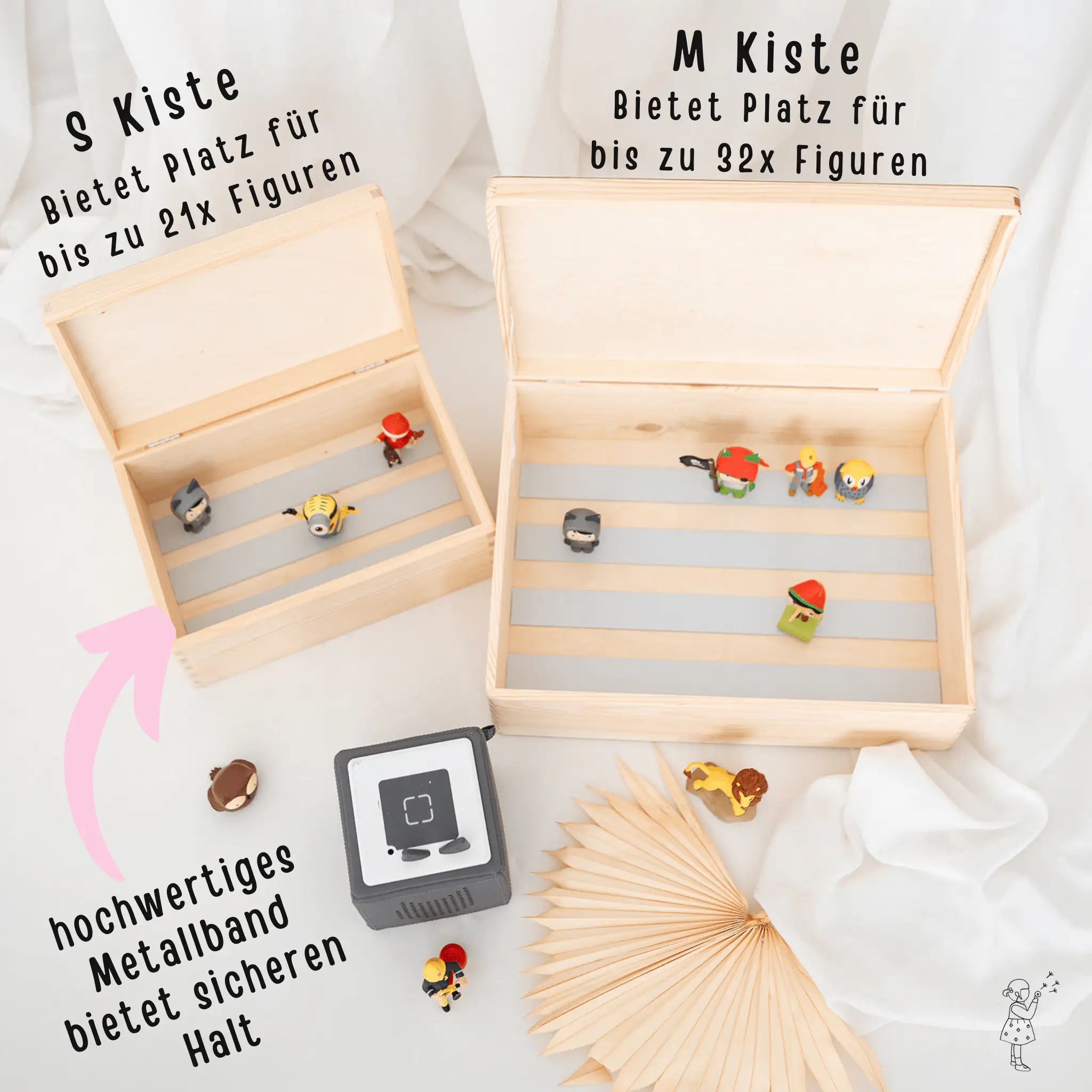 Toniefiguren Kiste Holz mit Magnetstreifen - Regenbogen Punkte Aquarell - wunderwunsch