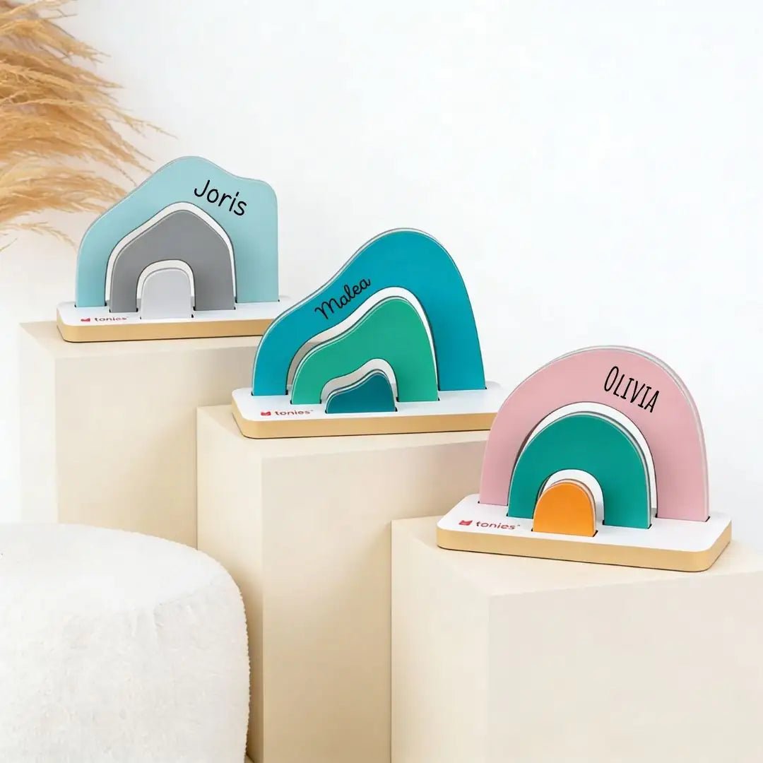 TONIES® Mini Standregal personalisierbar - Regenbogen, Berg, Haus - wunderwunsch