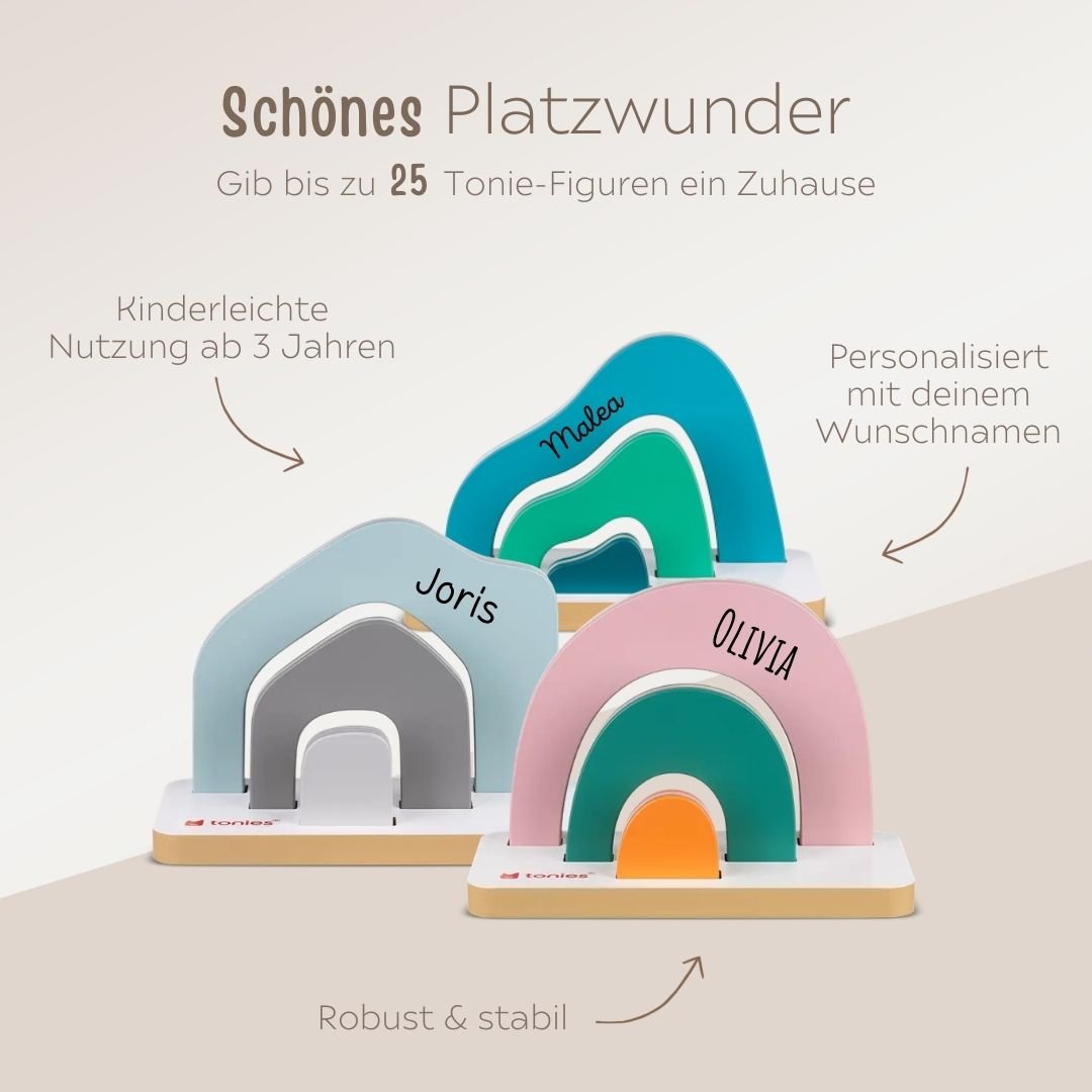 TONIES® Mini Standregal personalisierbar - Regenbogen, Berg, Haus - wunderwunsch