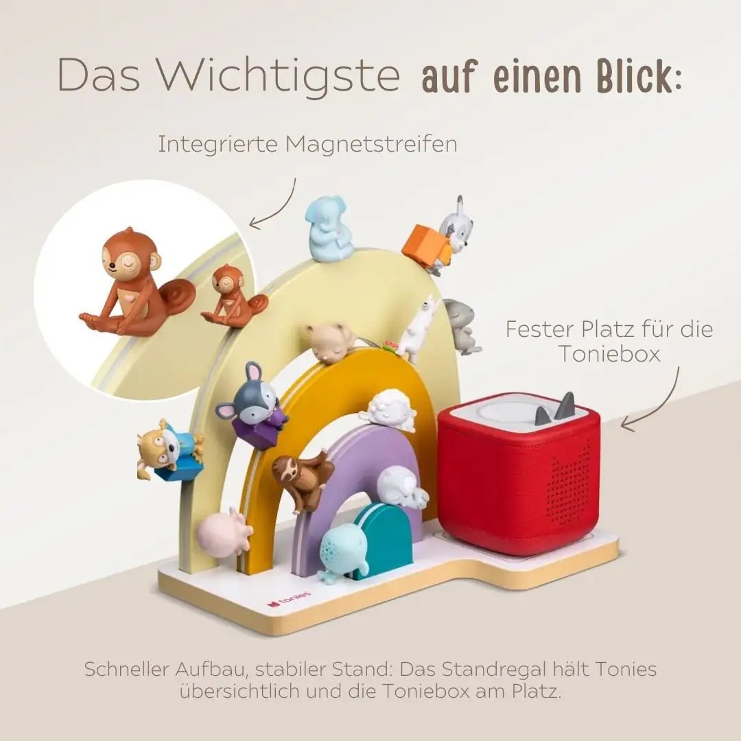TONIES® Standregal personalisierbar - Regenbogen, Berg, Haus - wunderwunsch