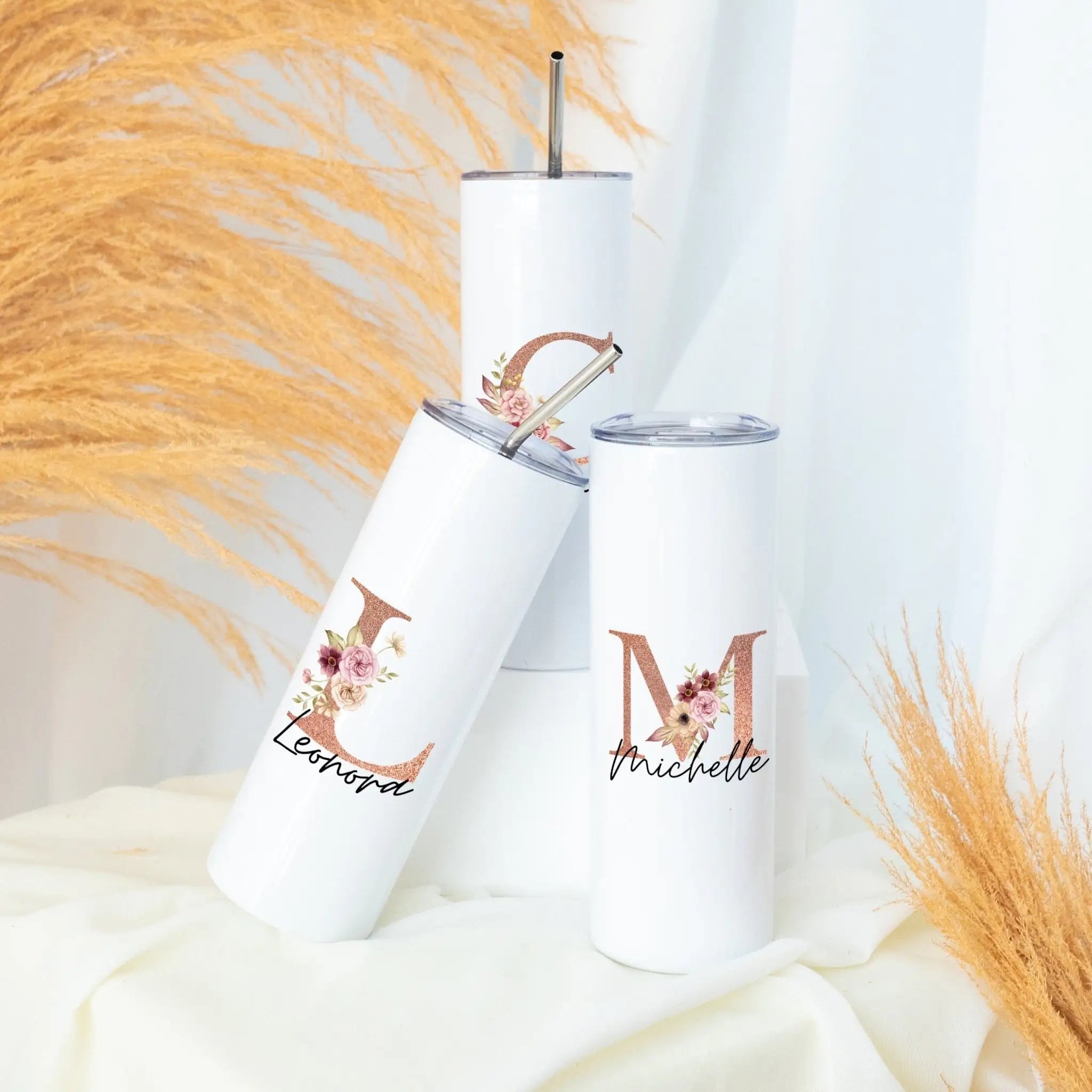 Trinkglas mit Strohhalm - Glitzer Buchstabe - wunderwunsch