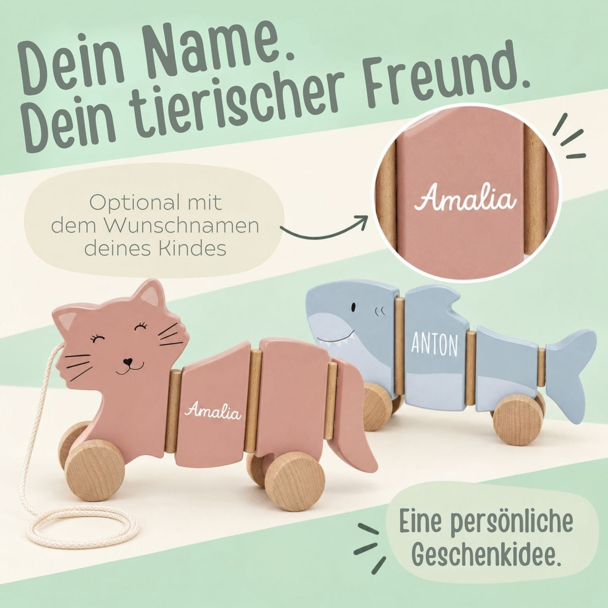 TRIXIE Großes Wackel-Nachziehtier Holz personalisiert - wunderwunsch