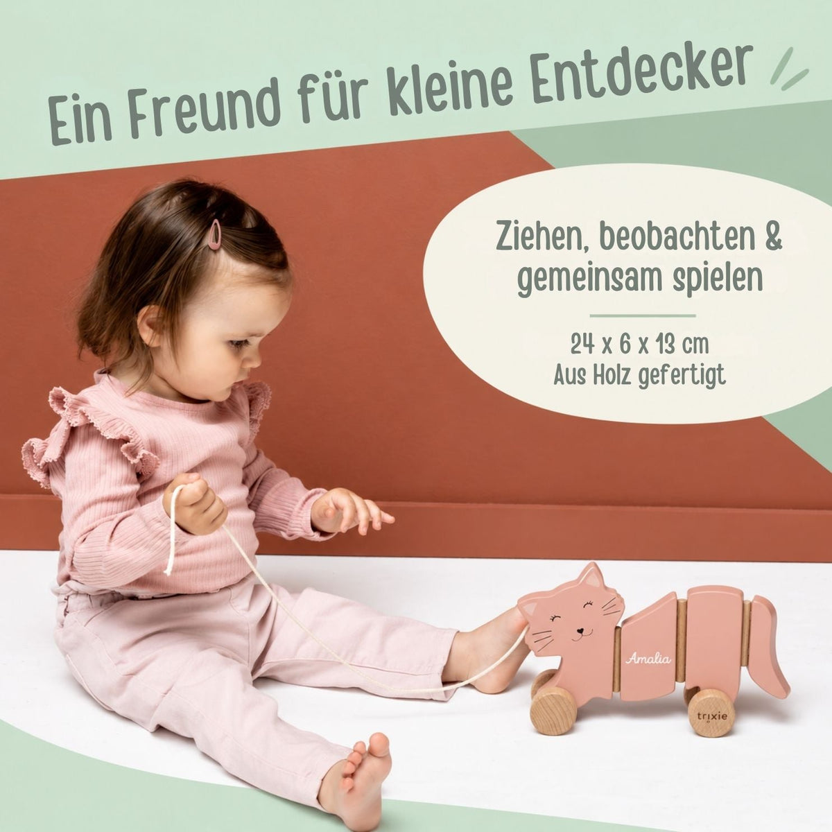 TRIXIE Großes Wackel-Nachziehtier Holz personalisiert - wunderwunsch