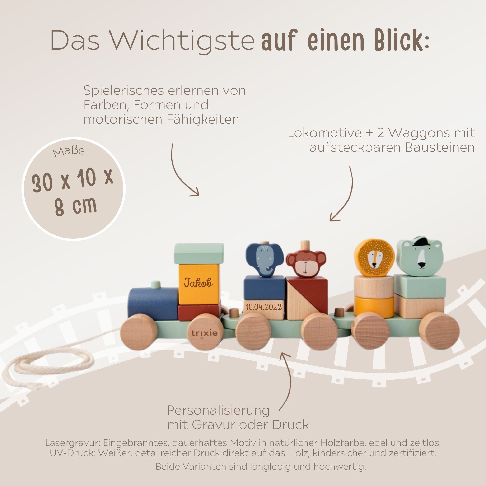 TRIXIE Holz Eisenbahn personalisiert - wunderwunsch