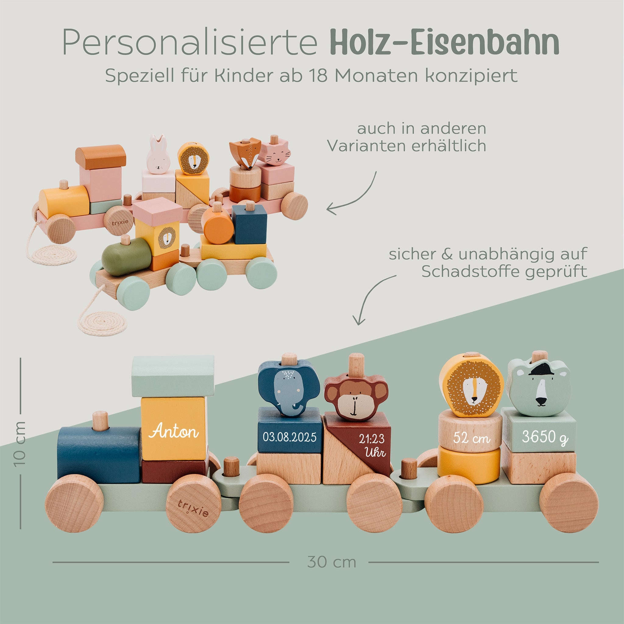 TRIXIE Holz Eisenbahn personalisiert - wunderwunsch