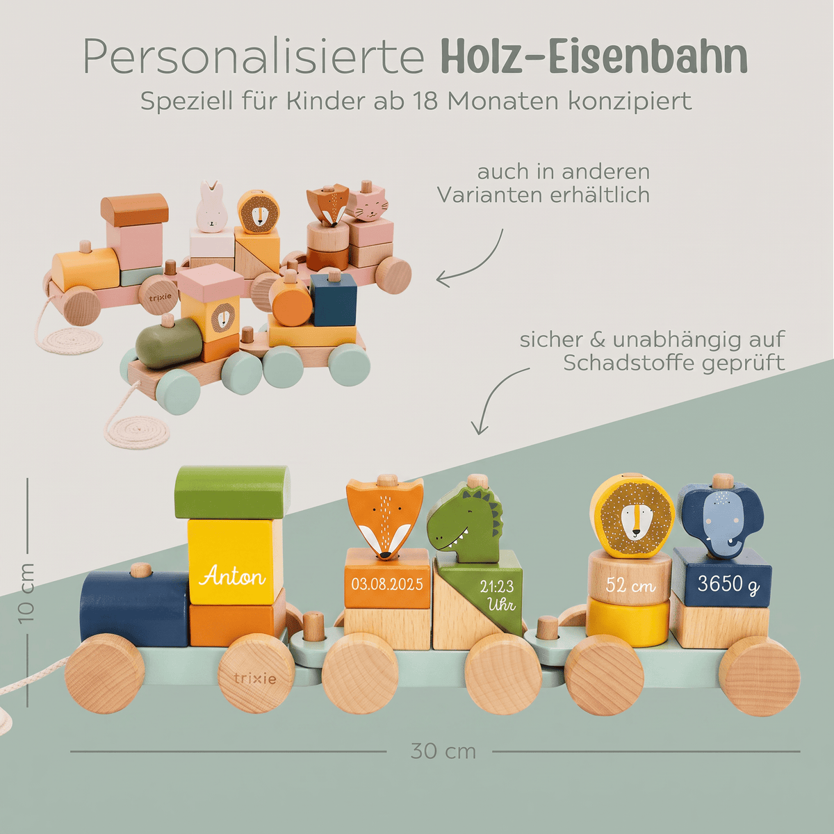 TRIXIE Holz Eisenbahn personalisiert - wunderwunsch