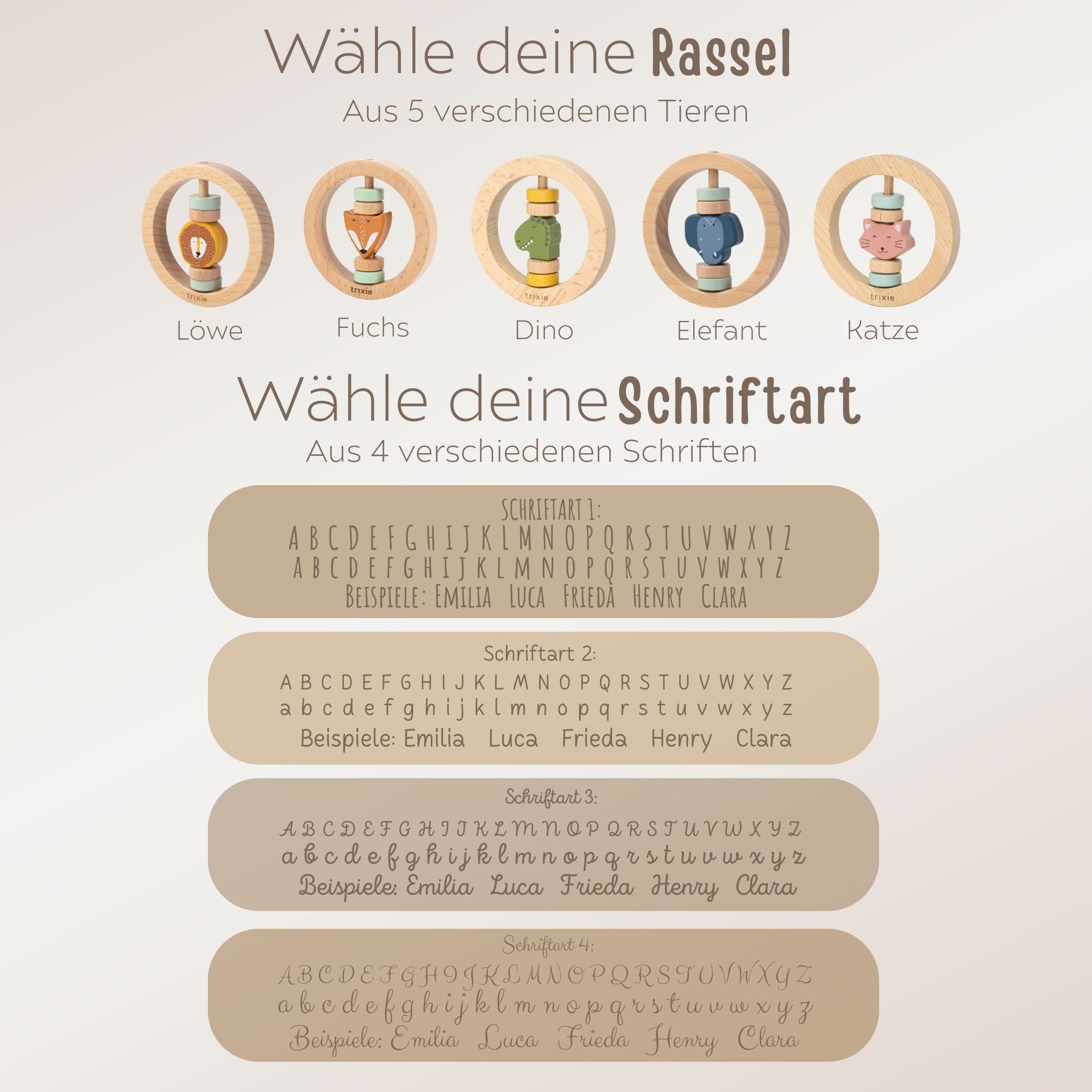 TRIXIE Holzrassel Tier mit Perlen personalisiert - wunderwunsch