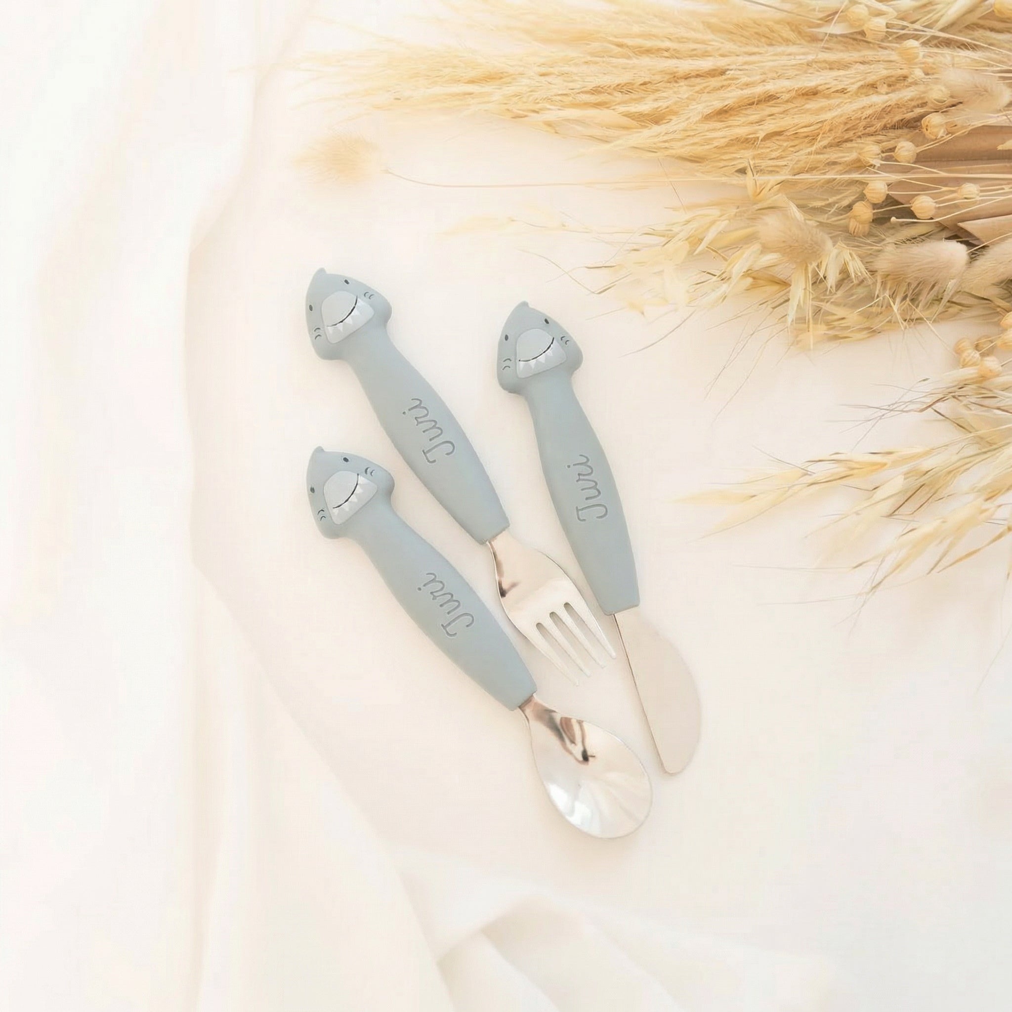 TRIXIE Kinderbesteck Set aus Edelstahl und Silikon - Tier - wunderwunsch