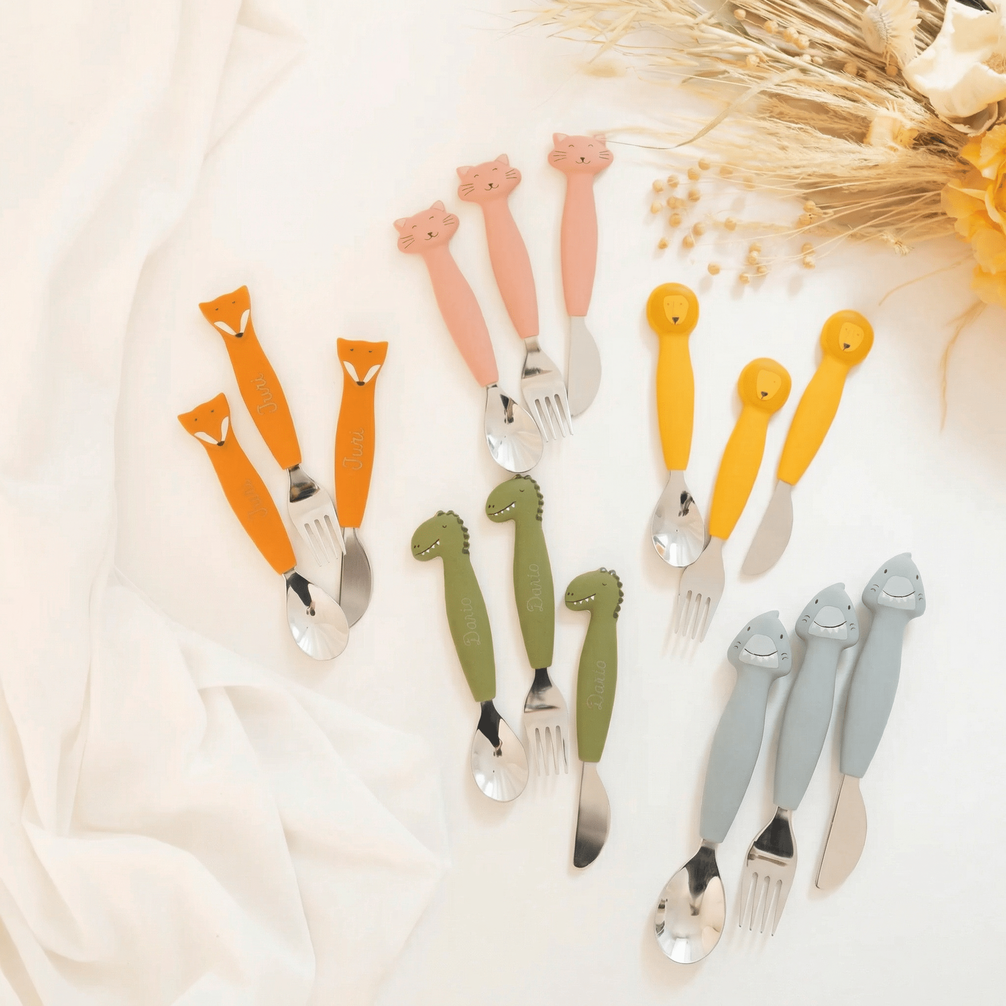 TRIXIE Kinderbesteck Set aus Edelstahl und Silikon - Tier - wunderwunsch