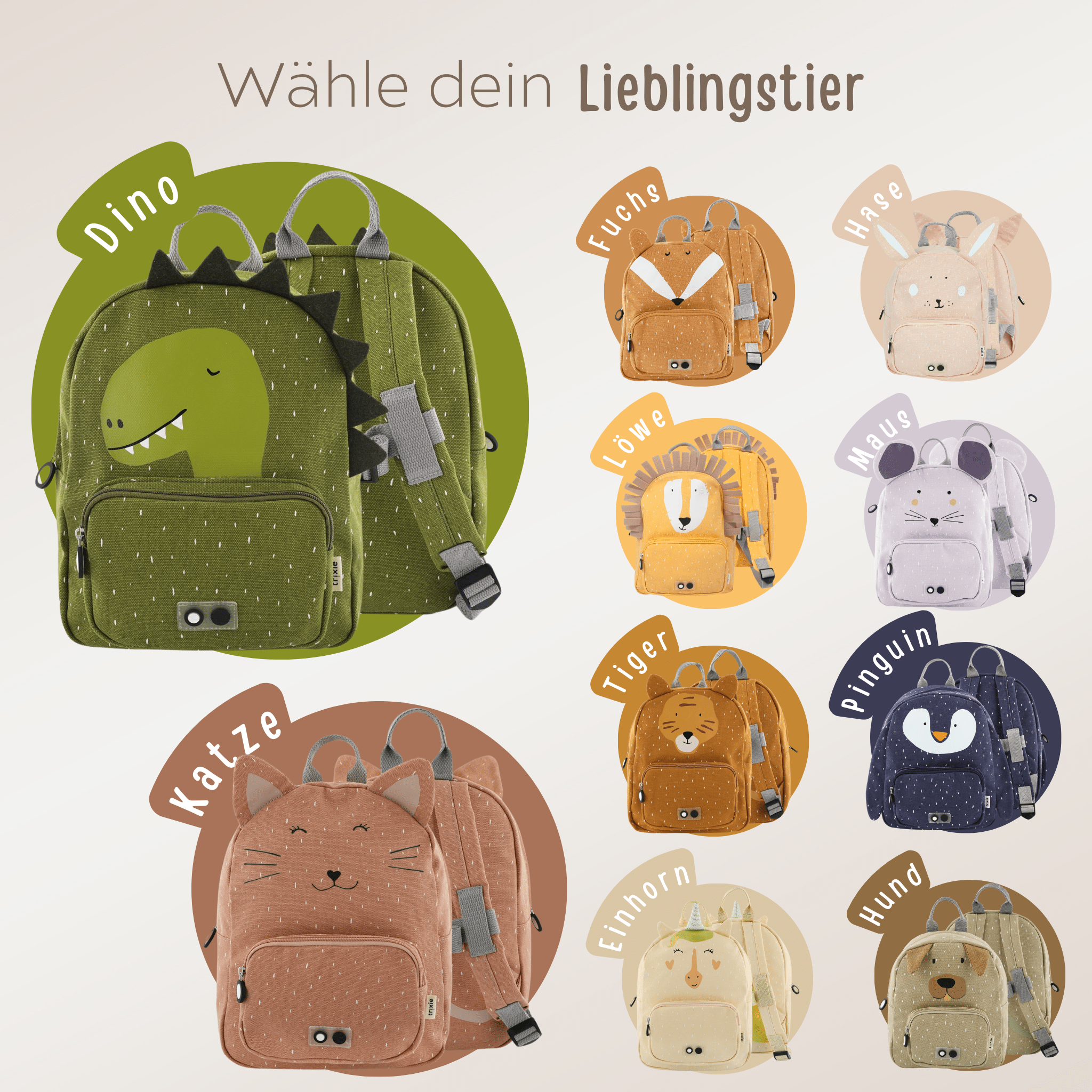 TRIXIE Kleiner Kindergartenrucksack personalisiert - Tiere - wunderwunsch