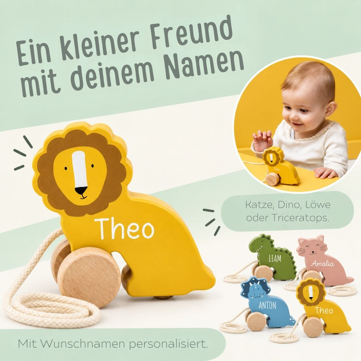 TRIXIE Kleines Nachziehtier Holz personalisiert - wunderwunsch