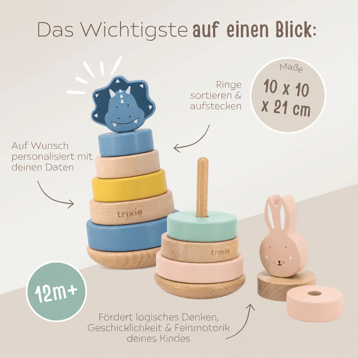 TRIXIE Stapelturm Holz Tiere personalisiert - wunderwunsch